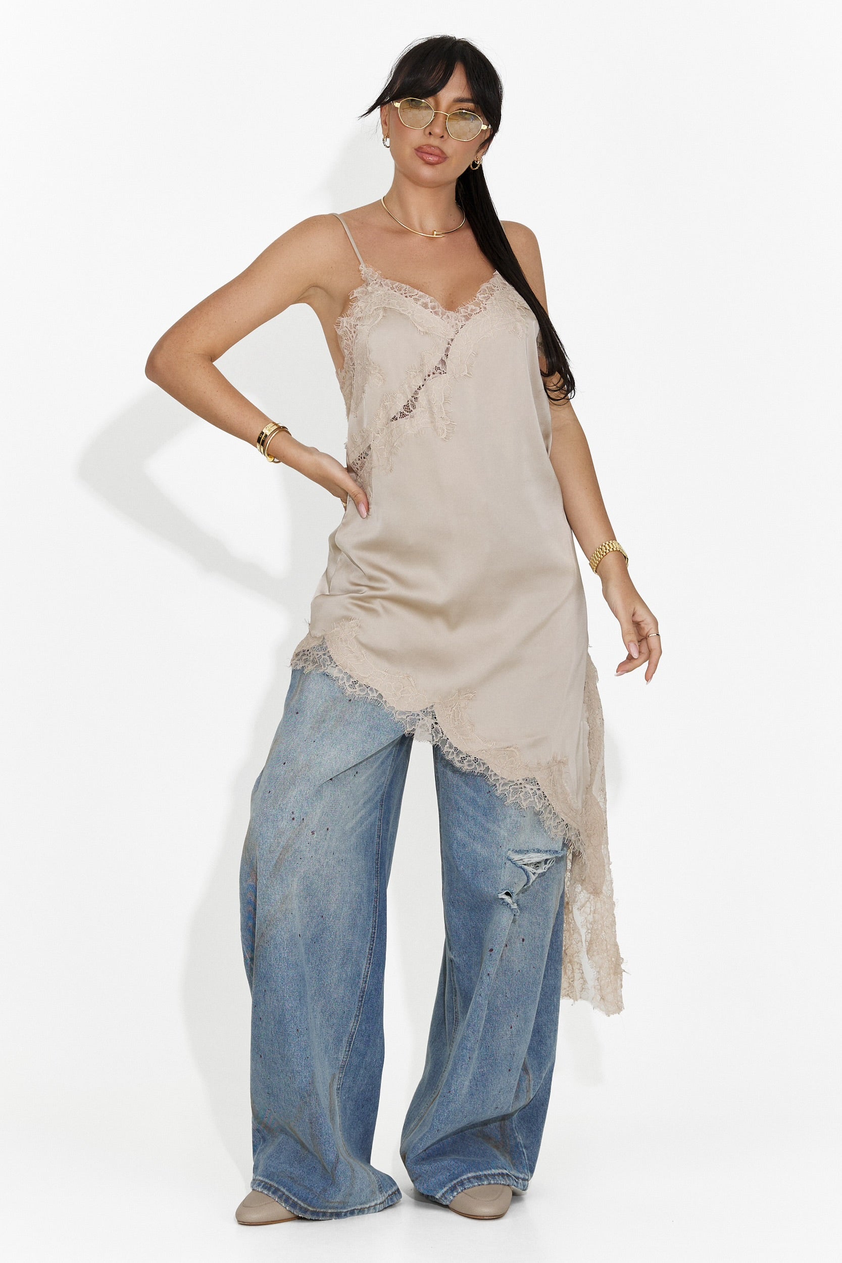 Къса дамска рокля бежова Francisca Bogas