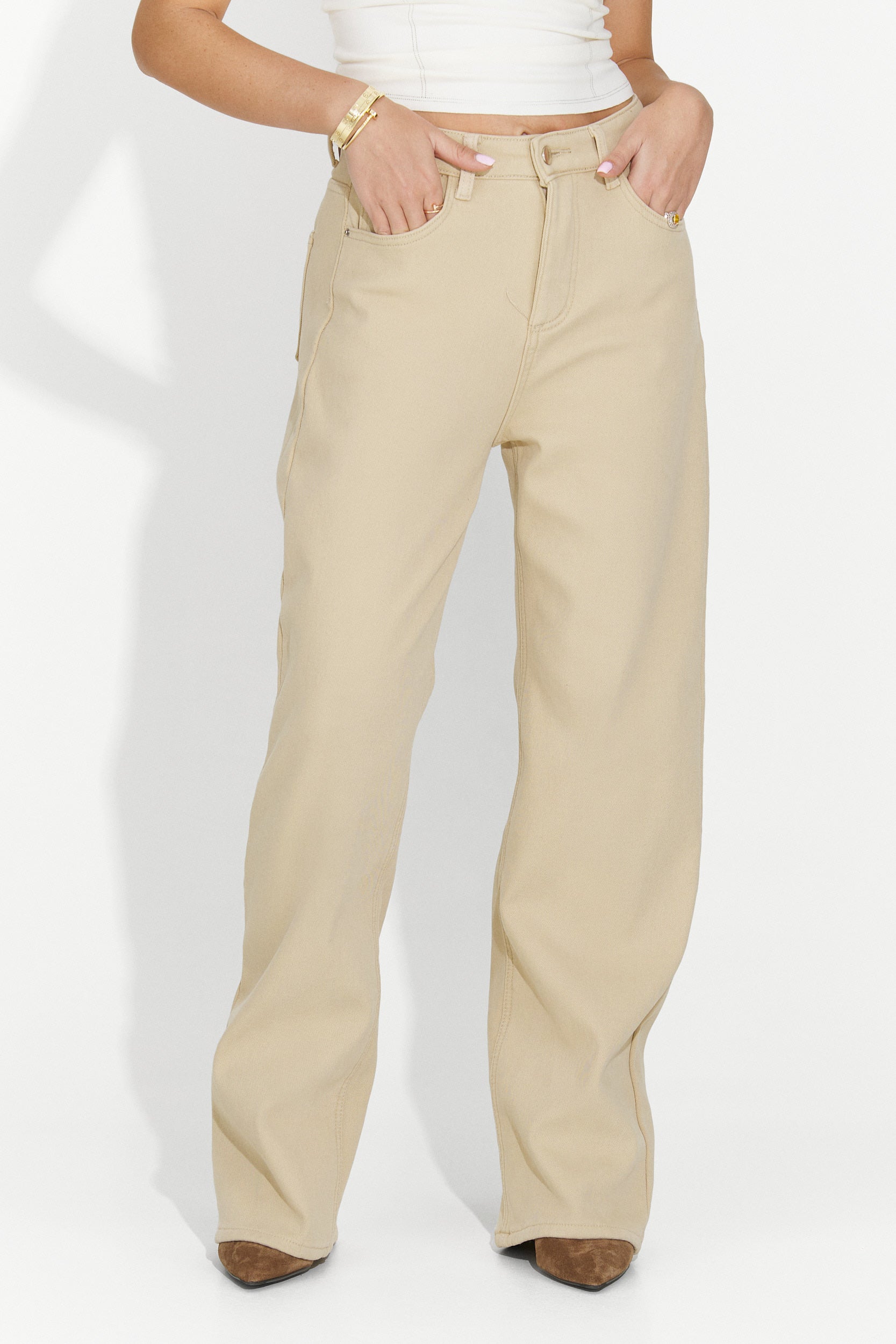 Дамски ежедневни дънки бежови Hetie Bogas