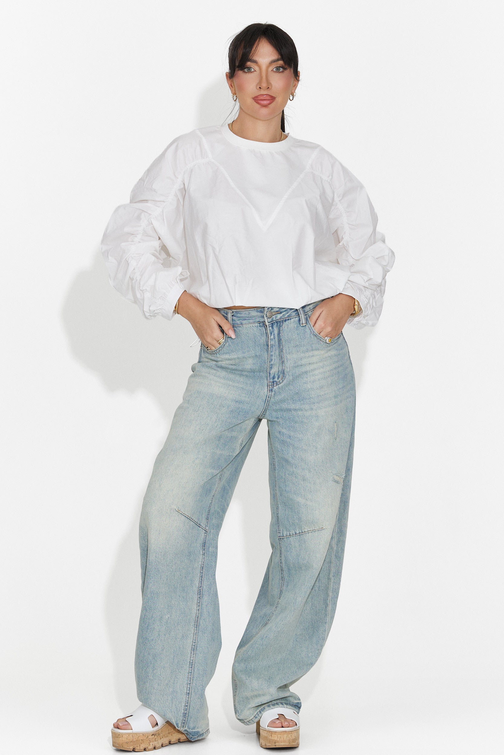 Дамска ежедневна блуза в бяло Donelia Bogas