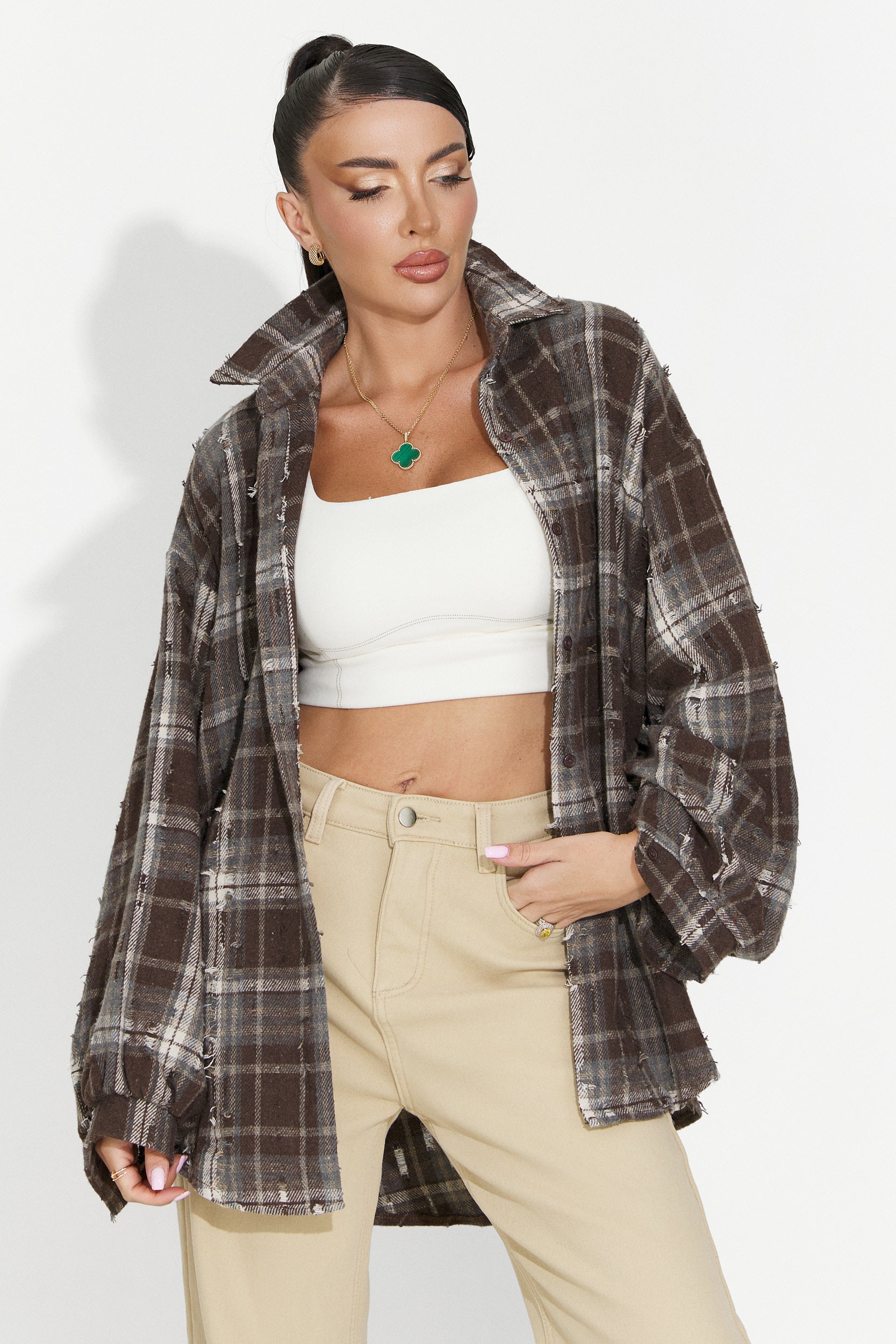 Дамска ежедневна риза кафява Jasara Bogas