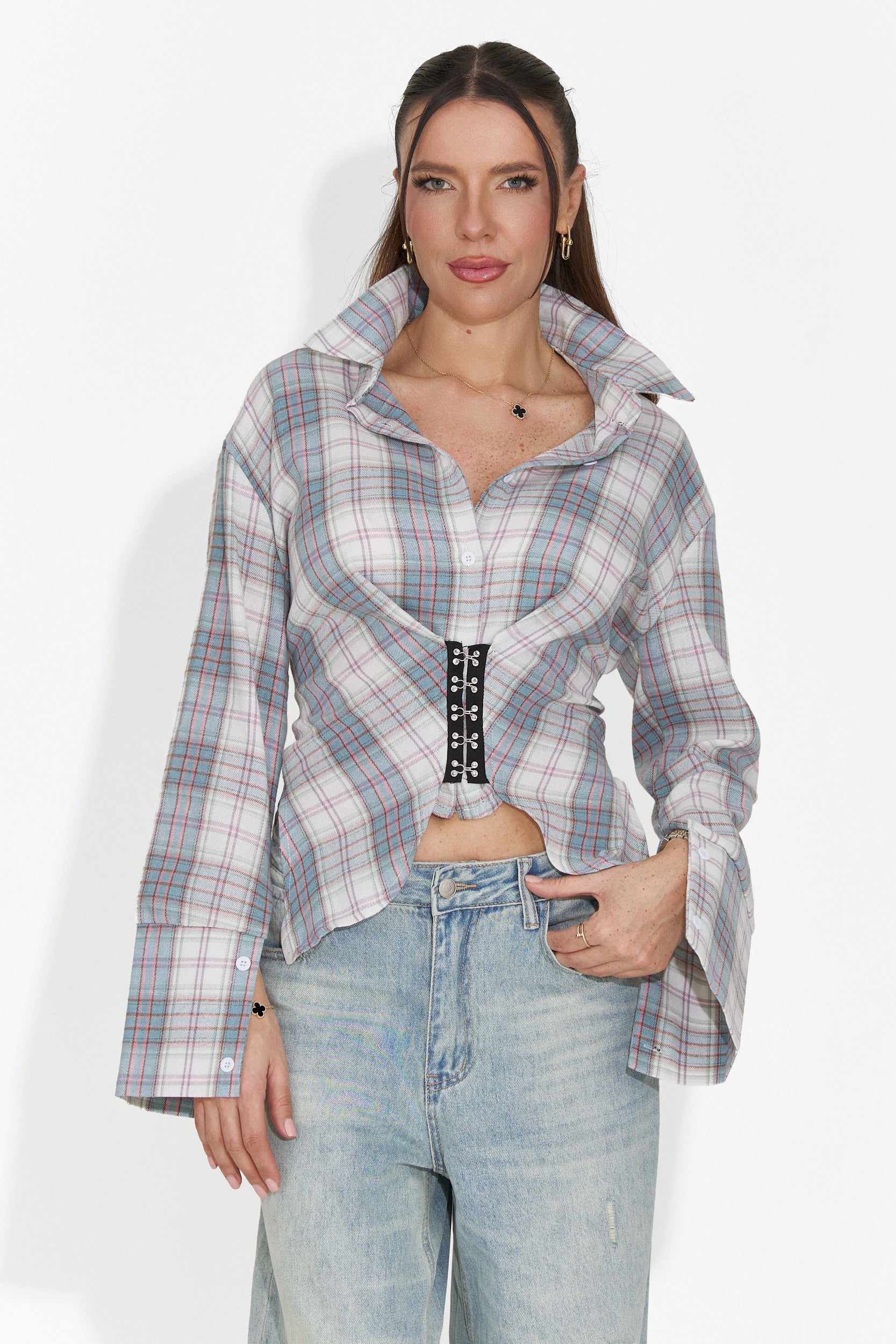 Елегантна дамска риза светлосиня Hermiona Bogas