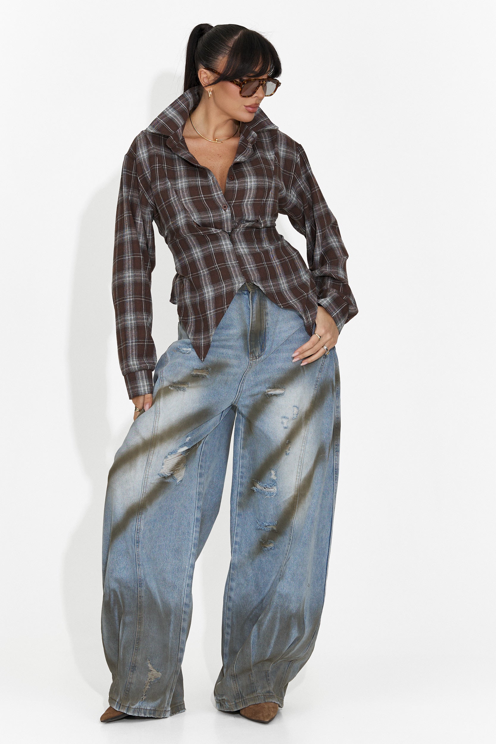 Елегантна дамска риза кафява Afinia Bogas