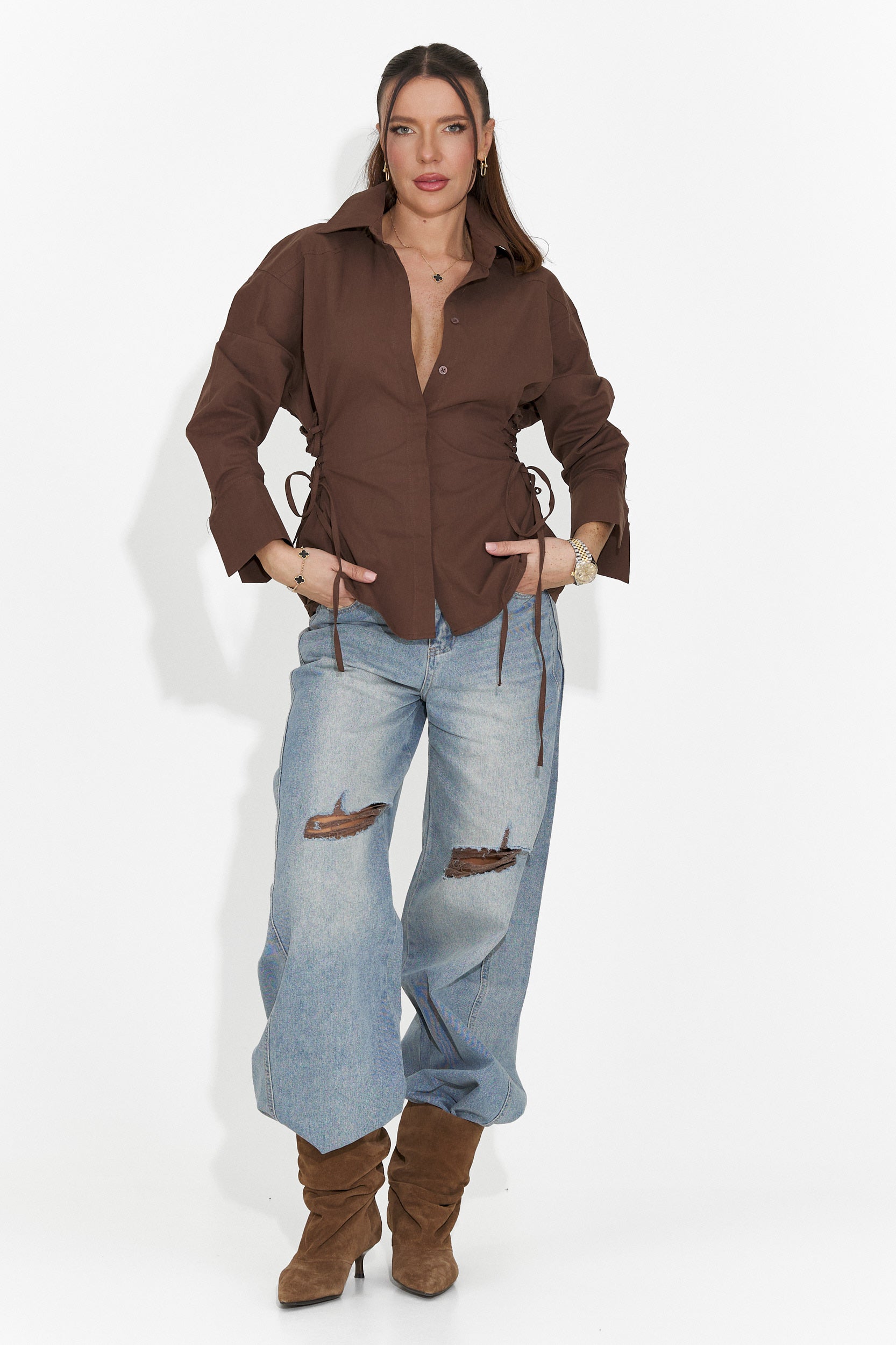 Елегантна дамска риза кафява Sivelia Bogas