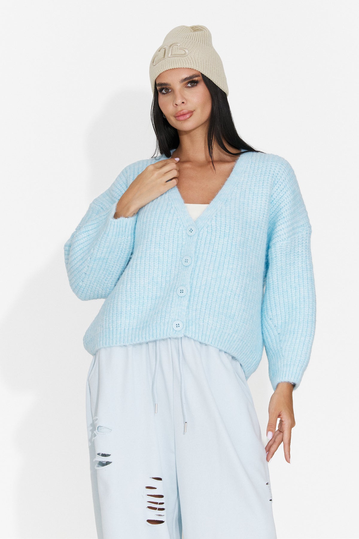 Cardigan casual bleu Dyroliara Bogas