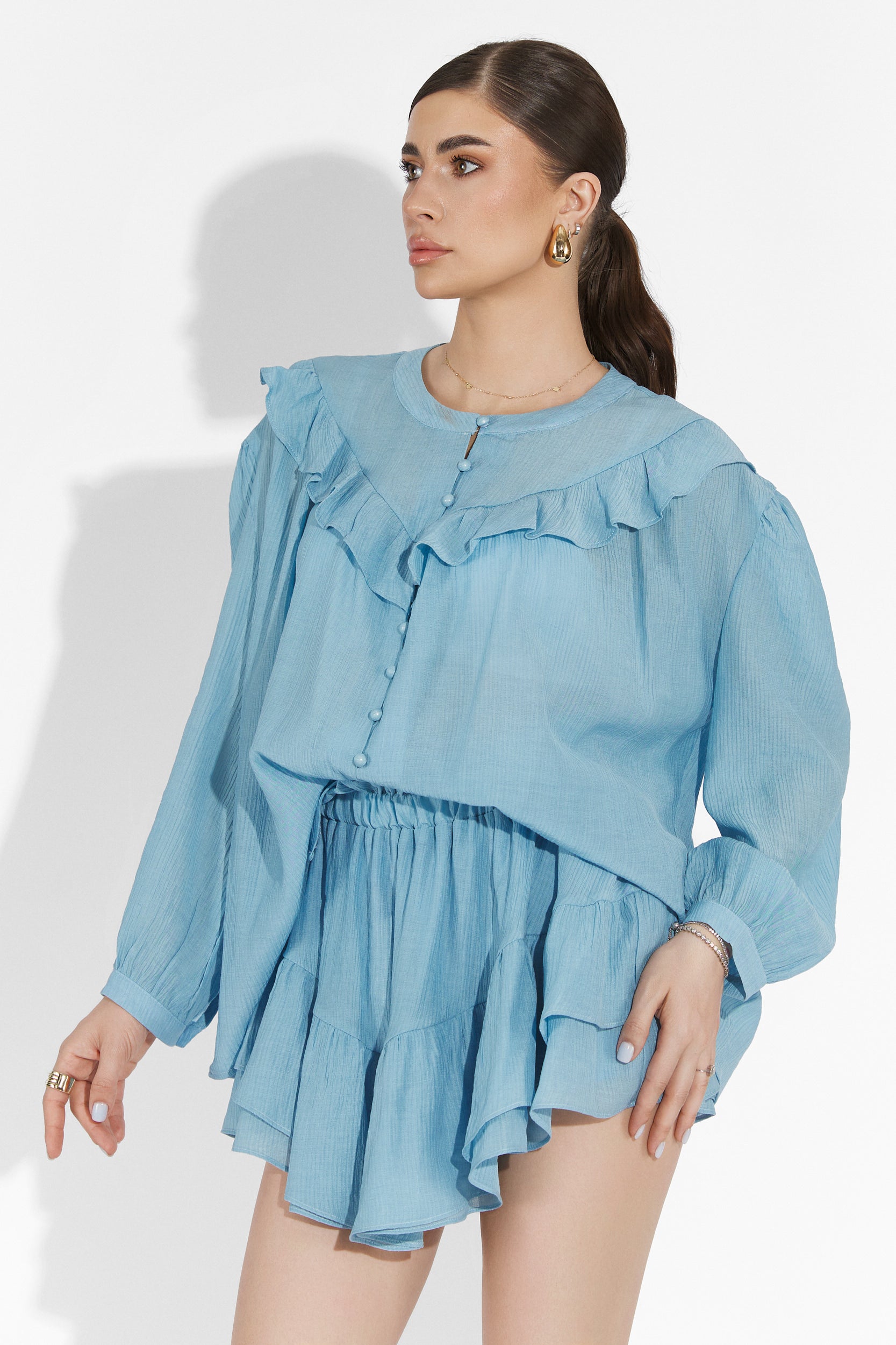 Compleu cu fusta pantalon bleu Zingy Bogas
