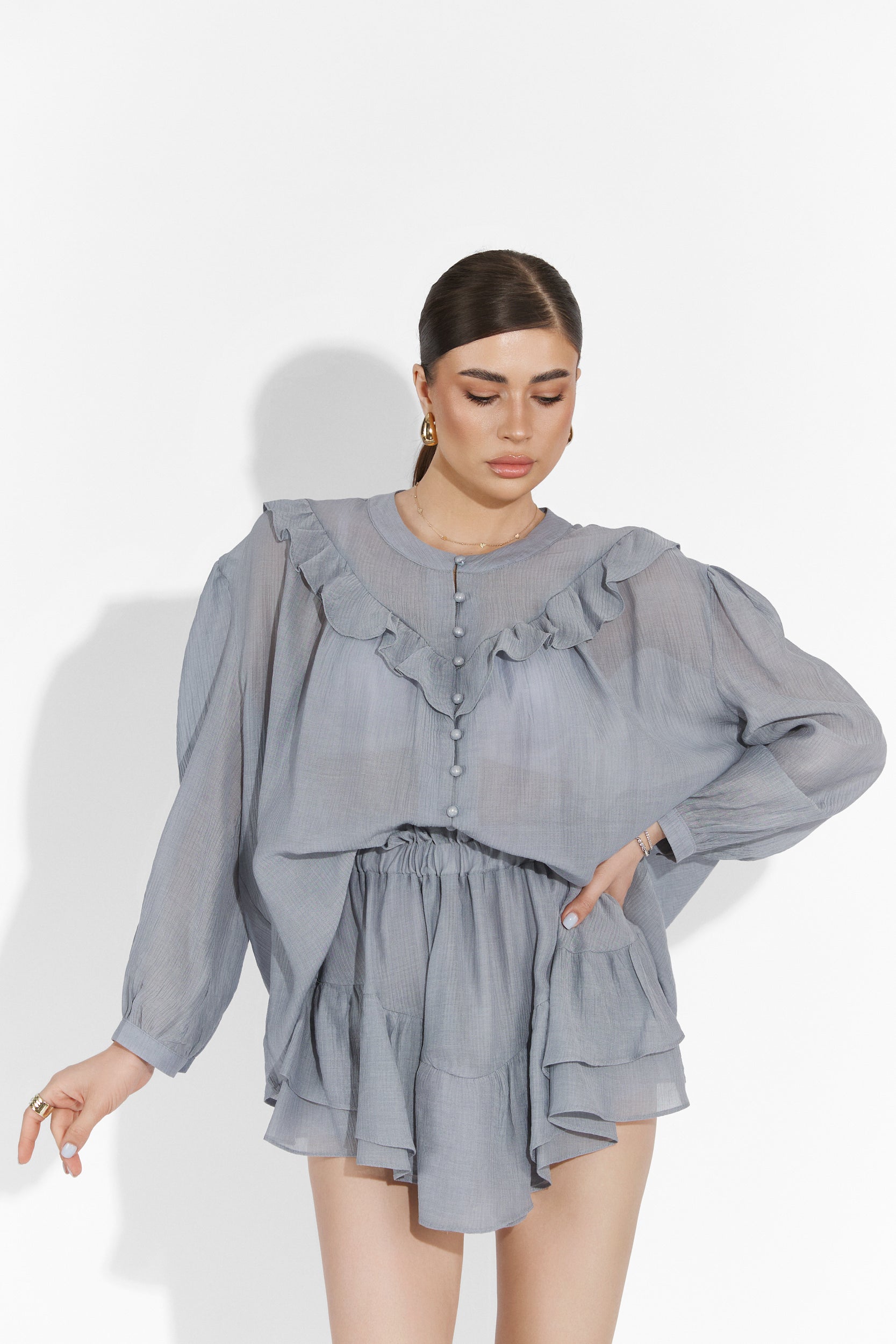 Compleu cu fusta pantalon gri Zingy Bogas