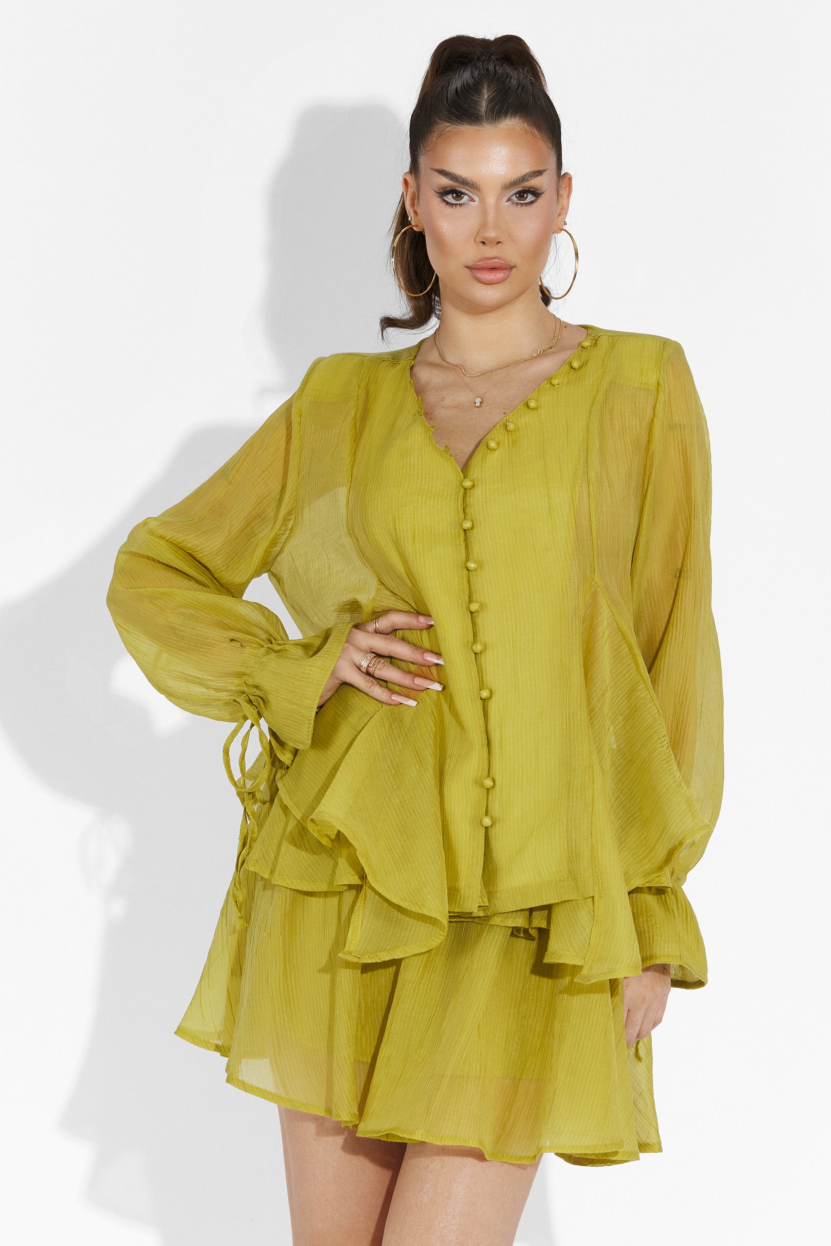 Compleu cu fusta pantalon verde lime Sabryna Bogas