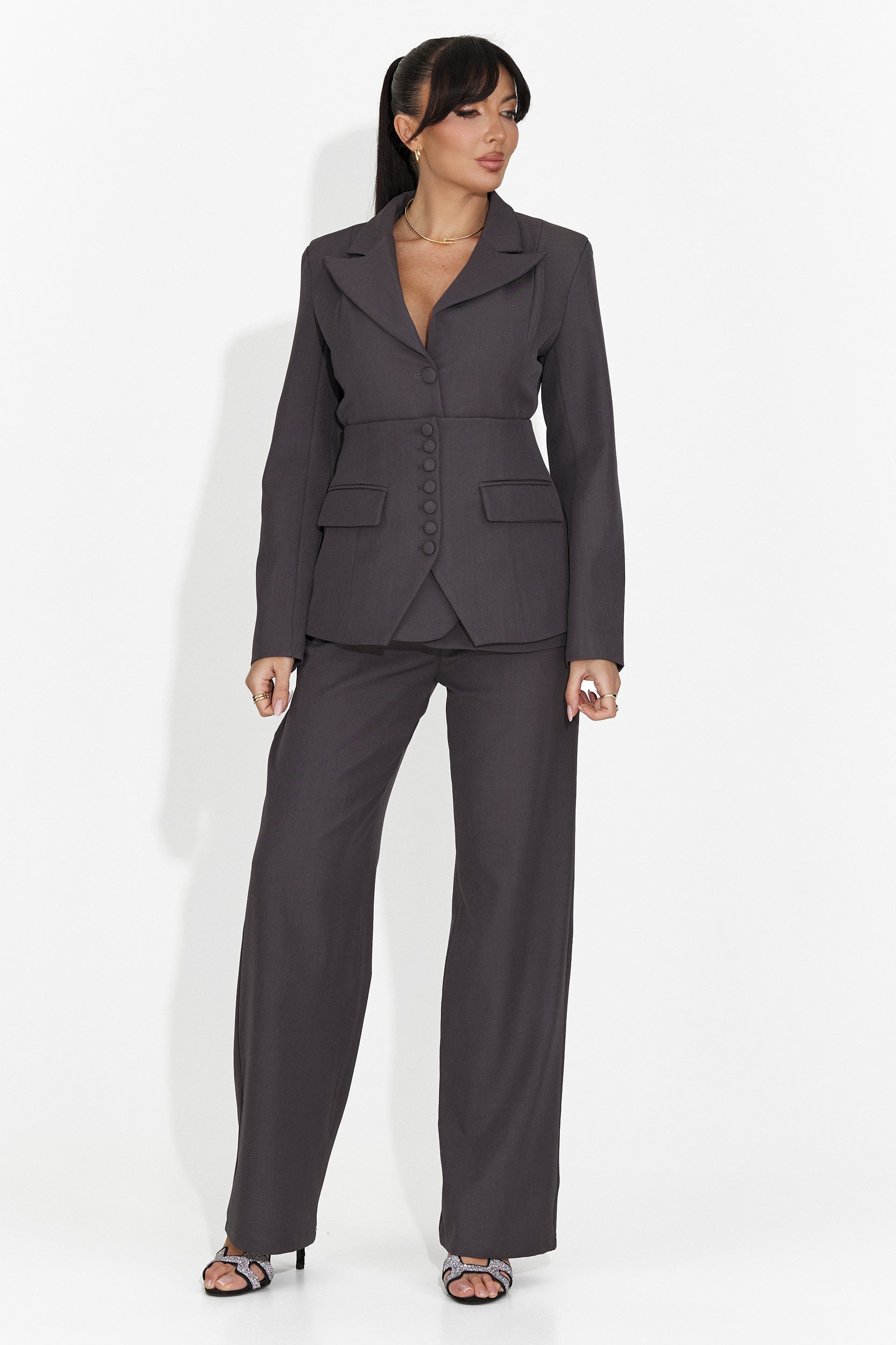 Дамски костюм 3 части сако + корсет + панталони сиви Glimena Bogas