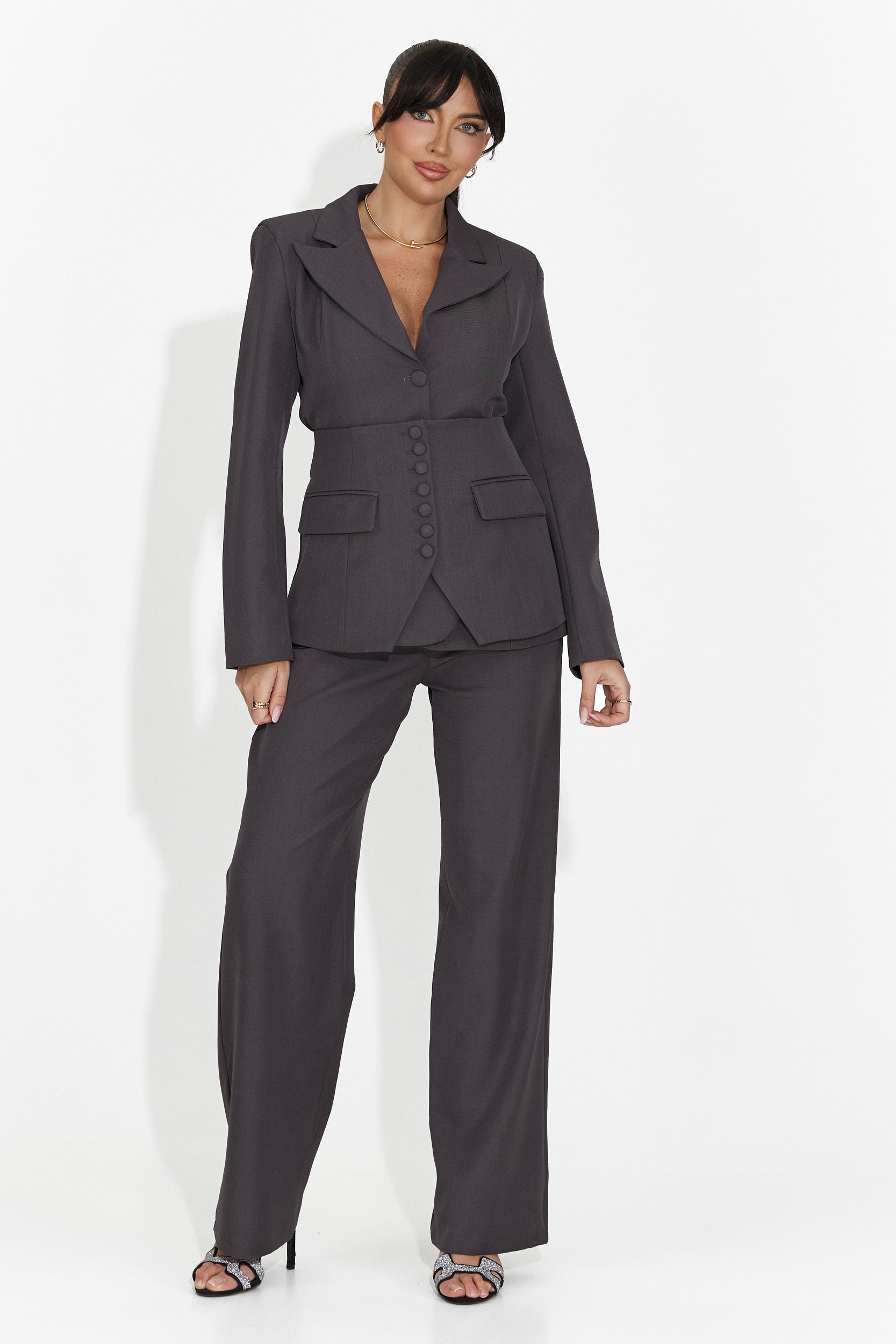 Дамски костюм 3 части сако + корсет + панталони сиви Glimena Bogas