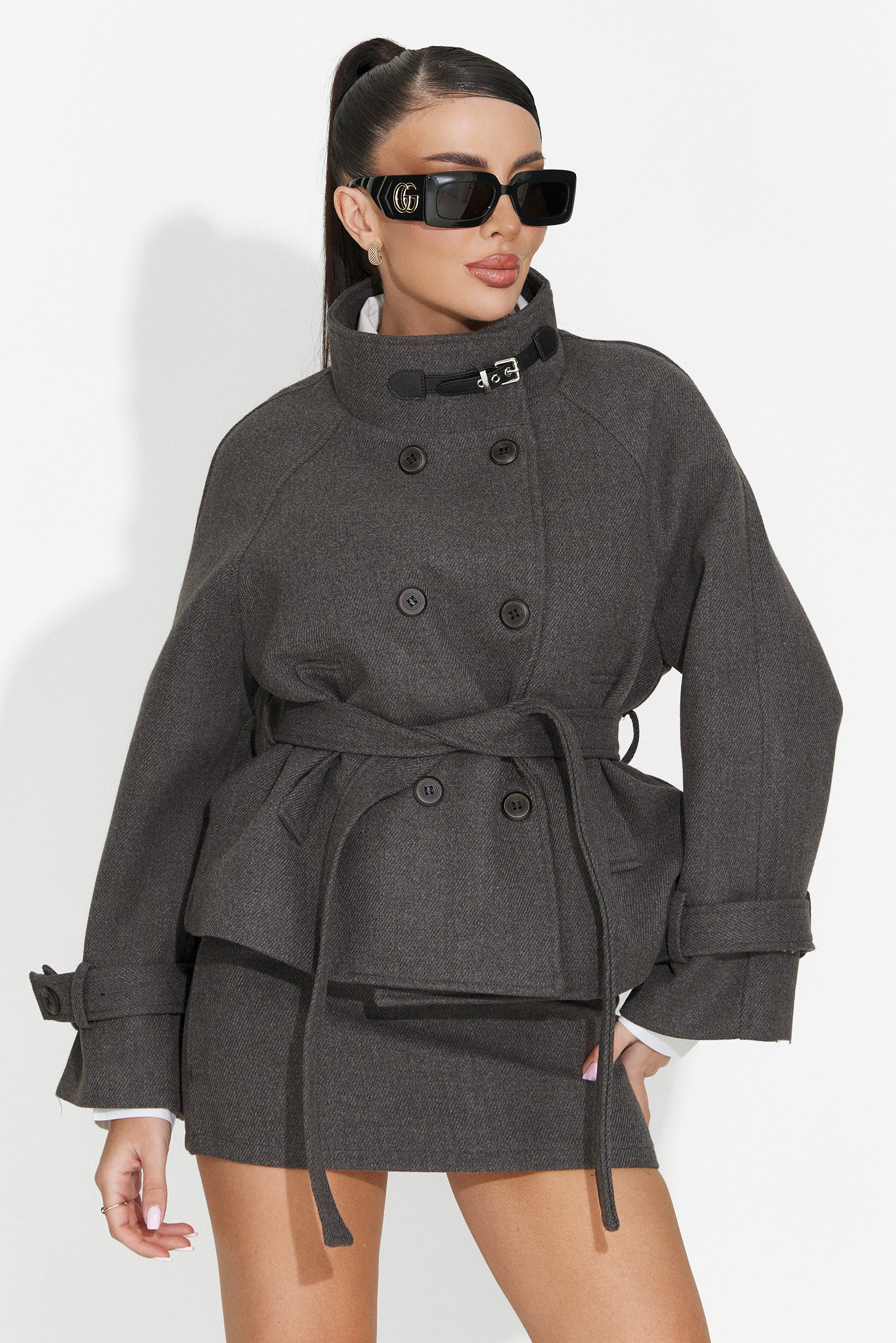 Дамски костюм сако + пола сив Ulmira Bogas