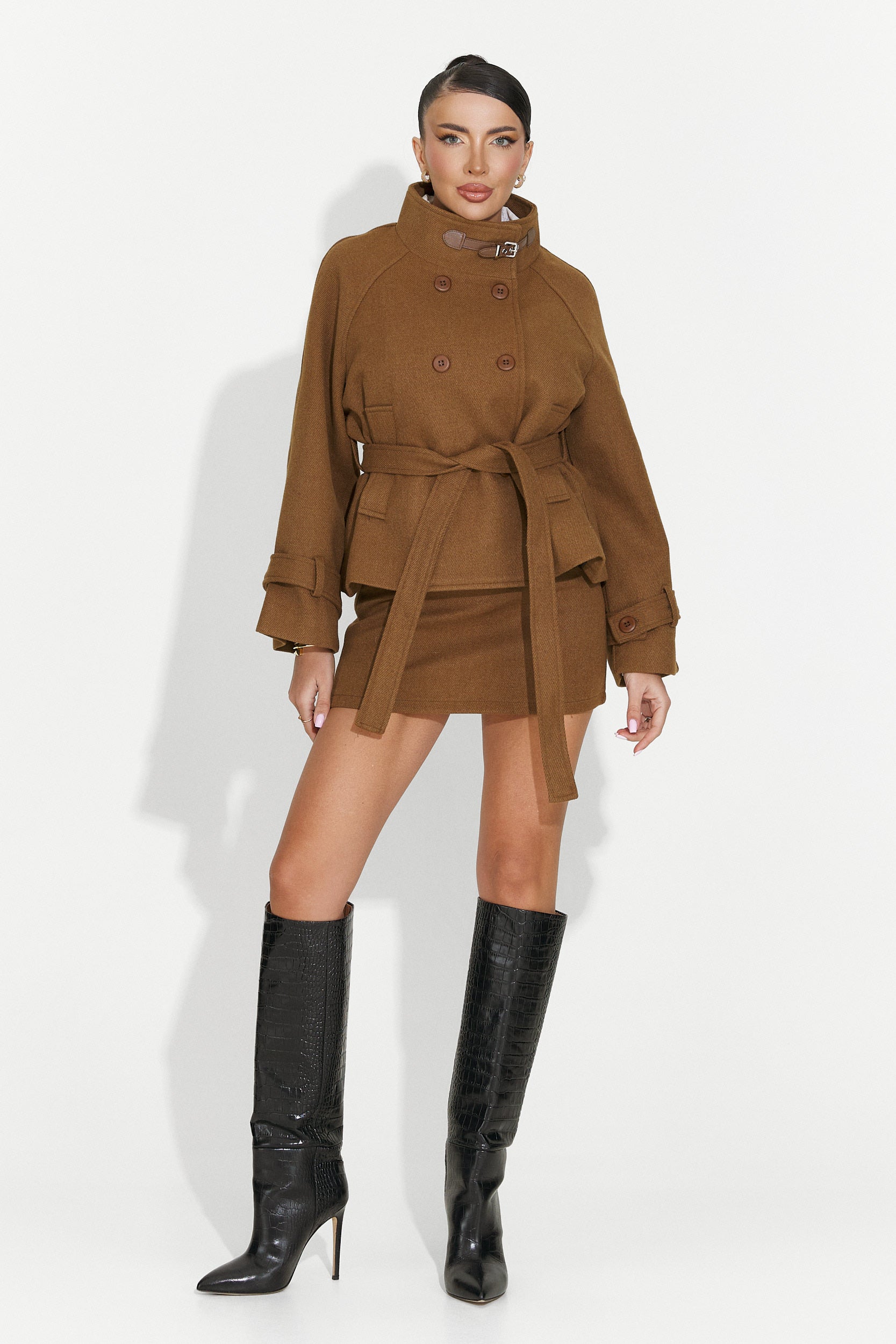 Дамски костюм сако + пола кафяв Ulmira Bogas