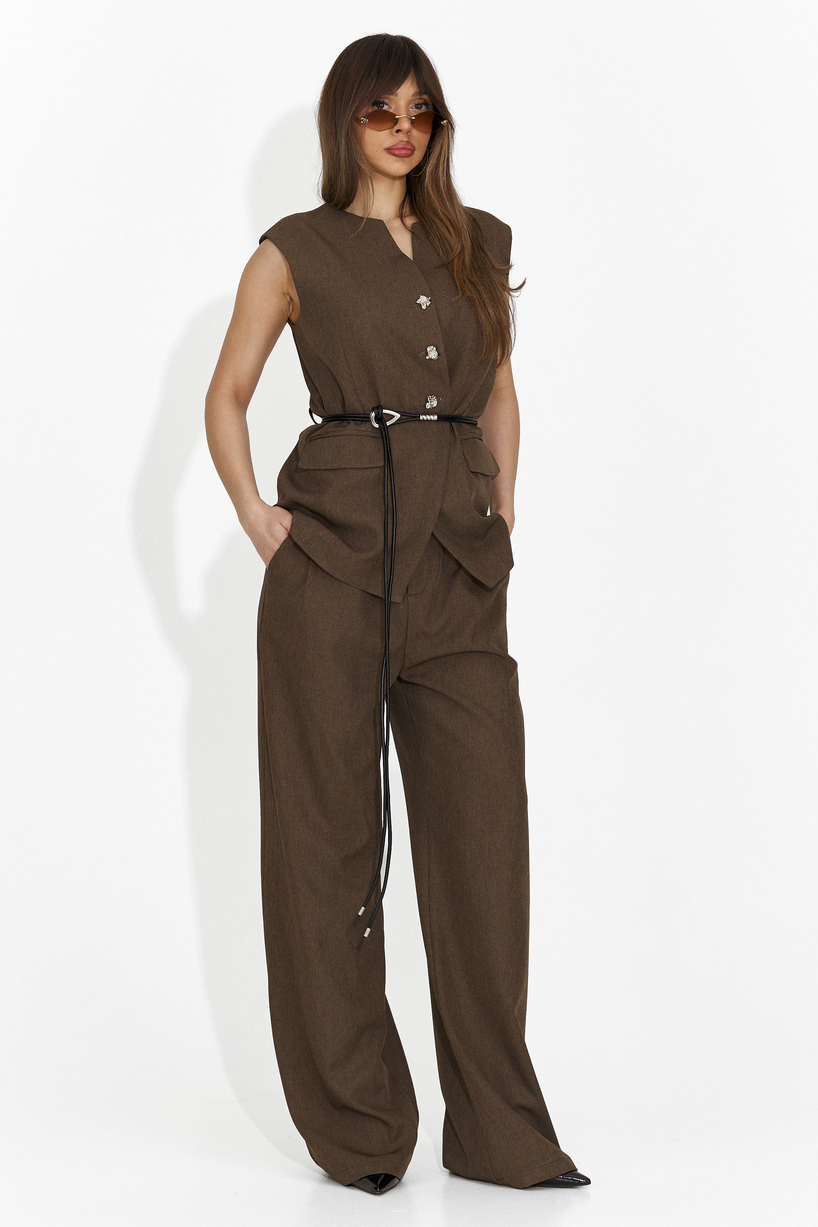 Дамски костюм жилетка + панталони кафяв Avilma Bogas