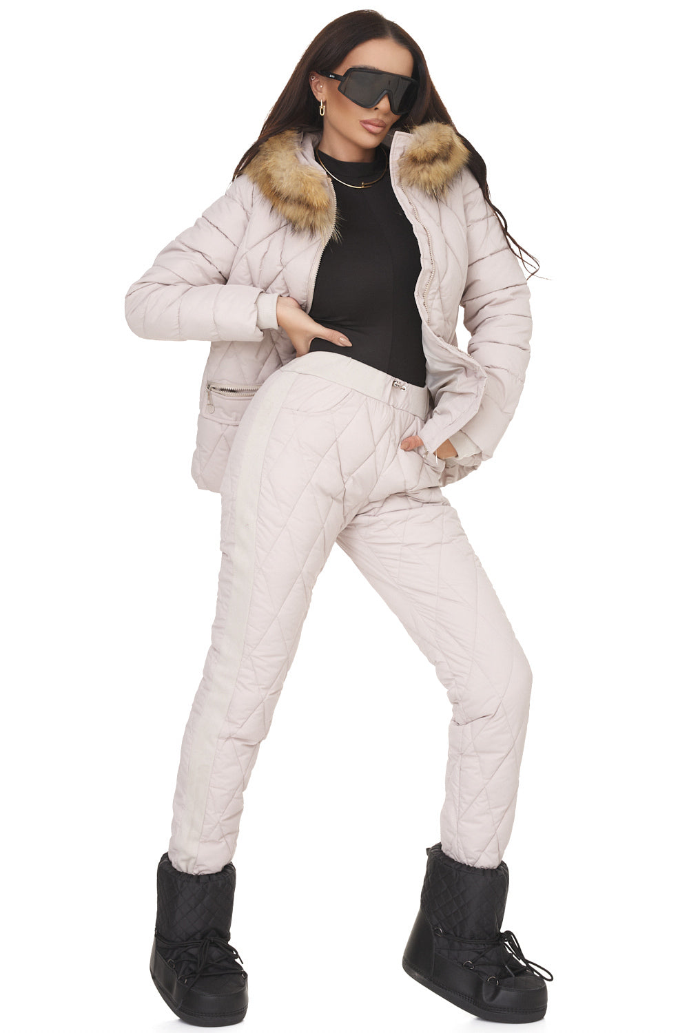 Дамски бежов зимен костюм Zemidea Bogas