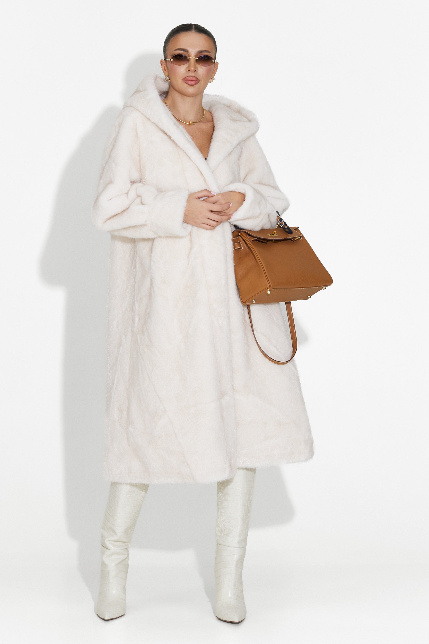 Бежово кожено палто Pluvina Bogas