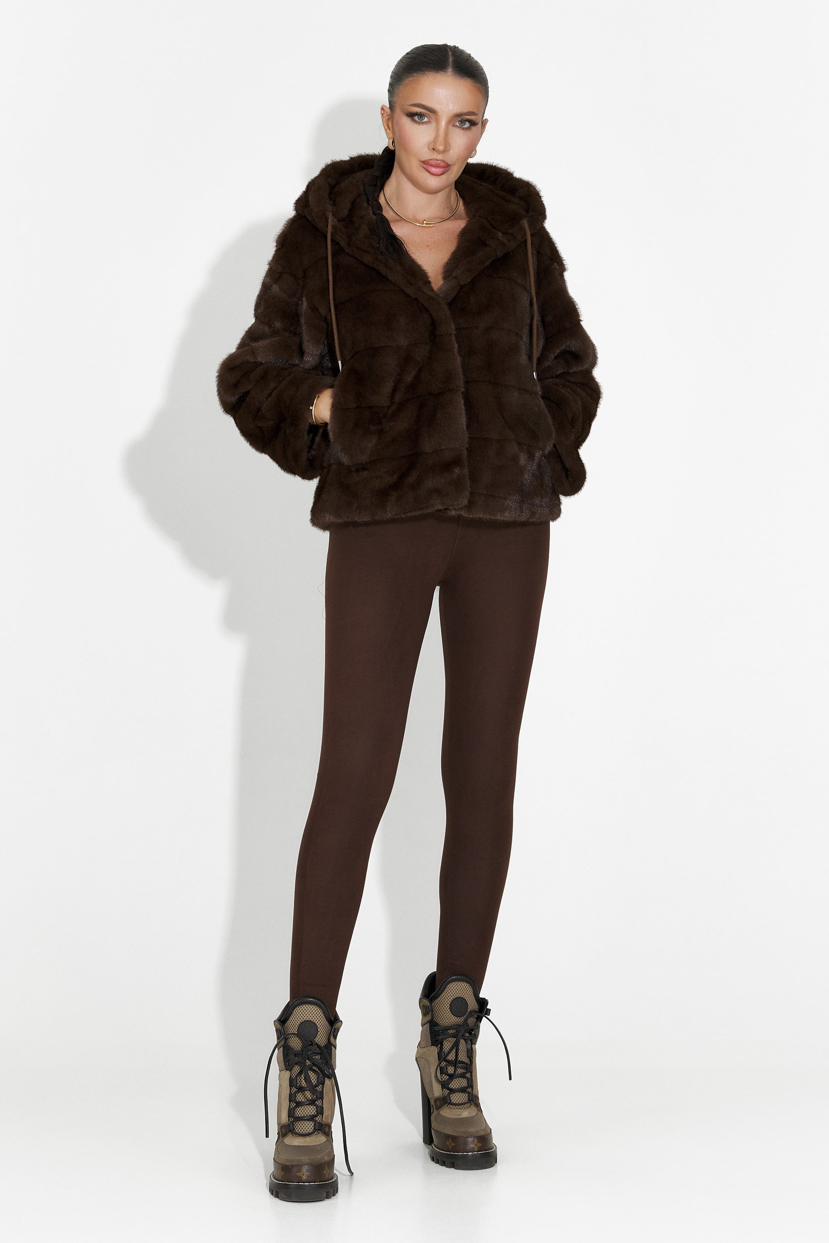 Кафяво кожено палто Аляска Богас