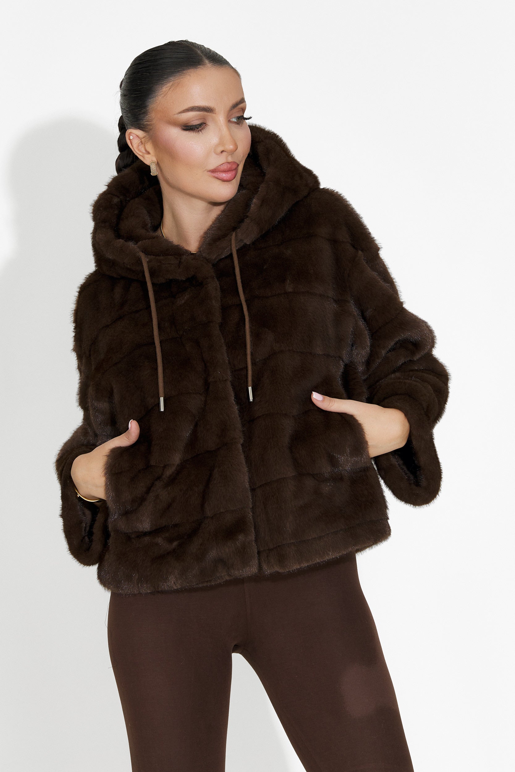 Кафяво кожено палто Аляска Богас