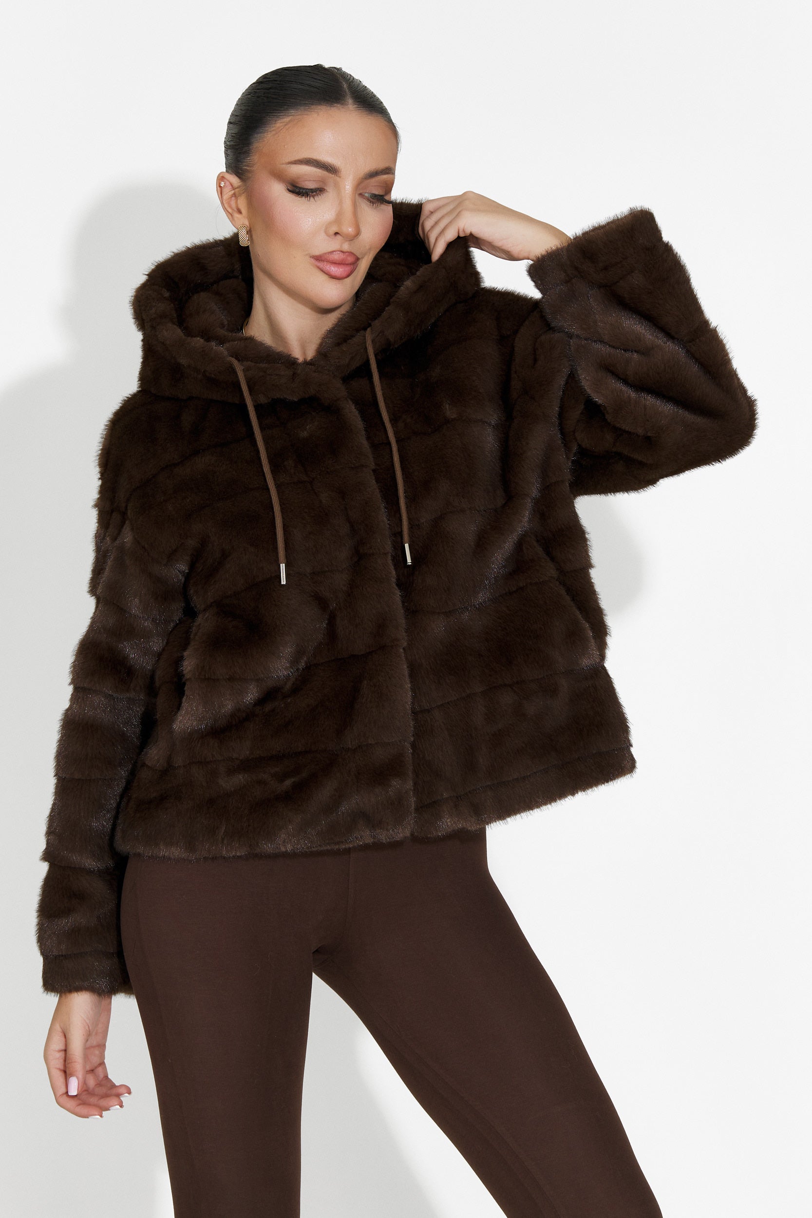 Кафяво кожено палто Аляска Богас