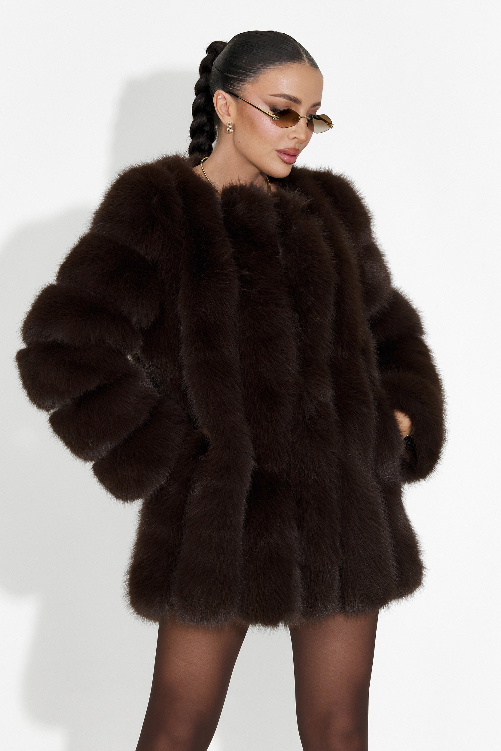 Кафяво кожено палто на Jameia Bogas