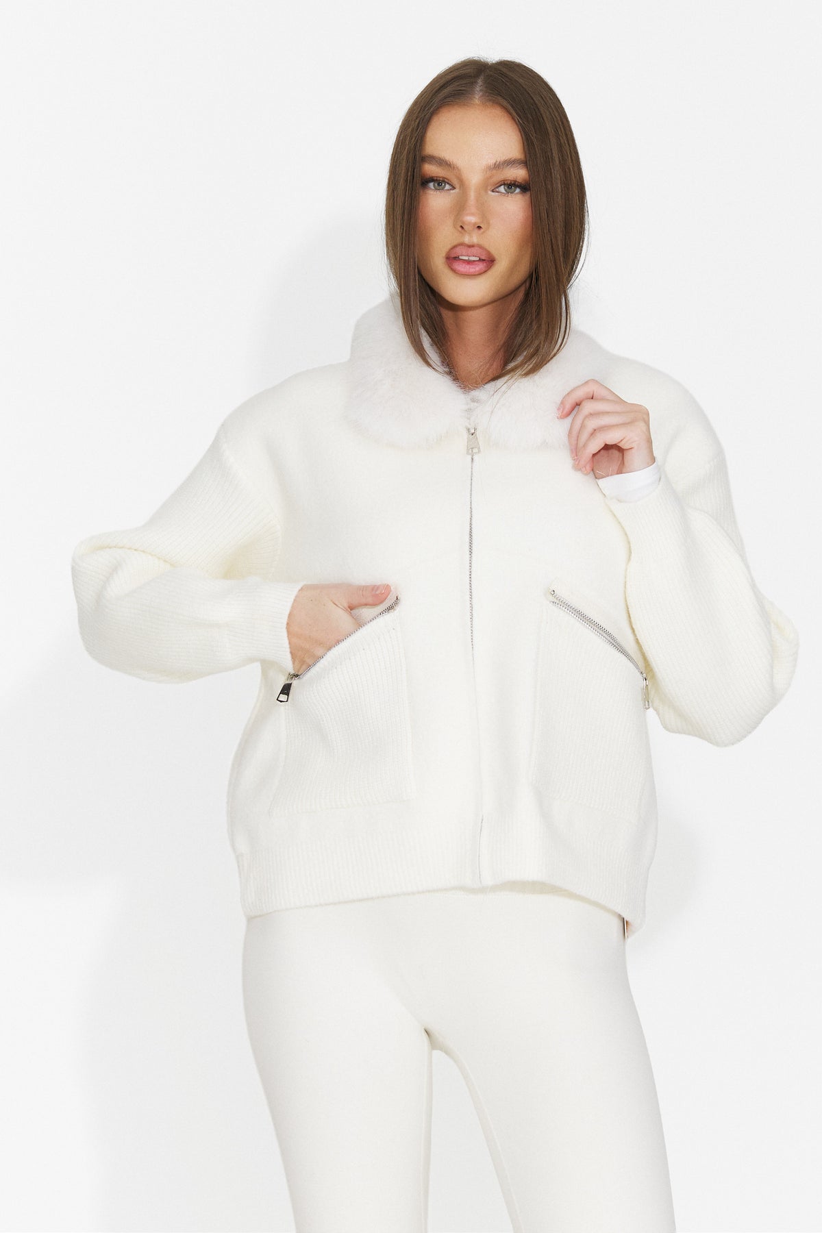 Jacheta casual crem Luzlea Bogas