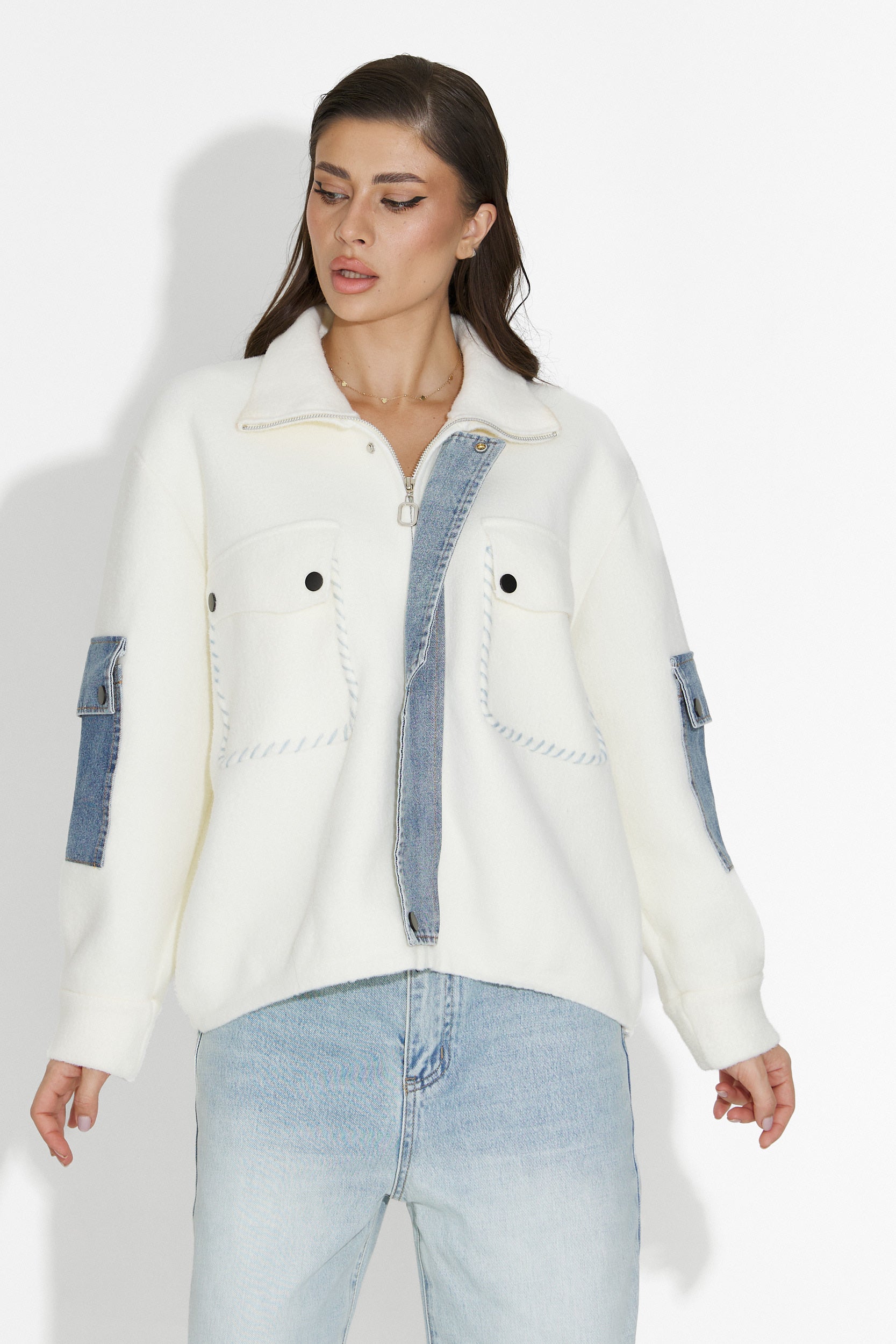 Дамско кежуал бяло яке Nedaria Bogas