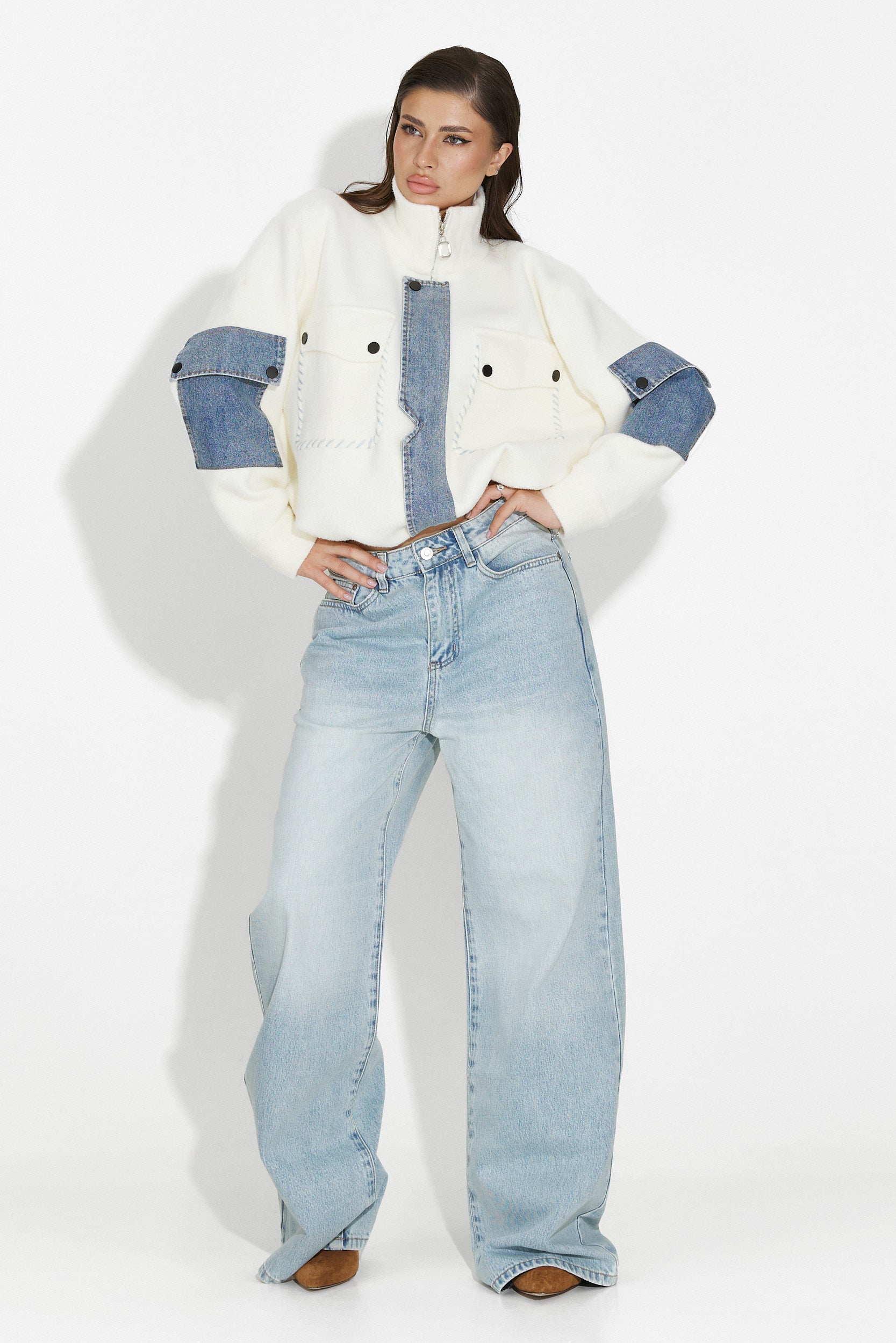 Дамско кежуал бяло яке Nedaria Bogas