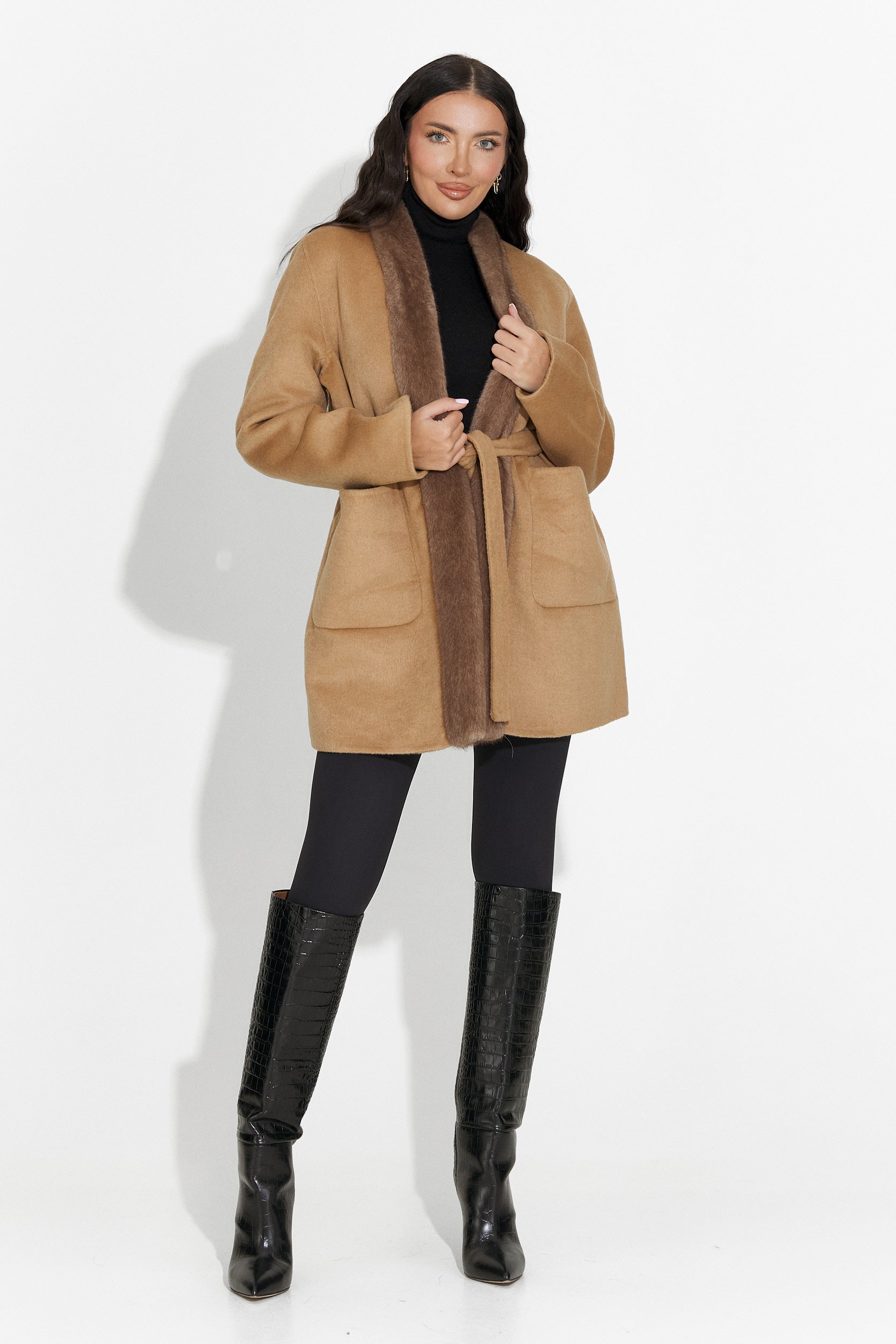 Елегантно дамско палто кафяво Gelira Bogas