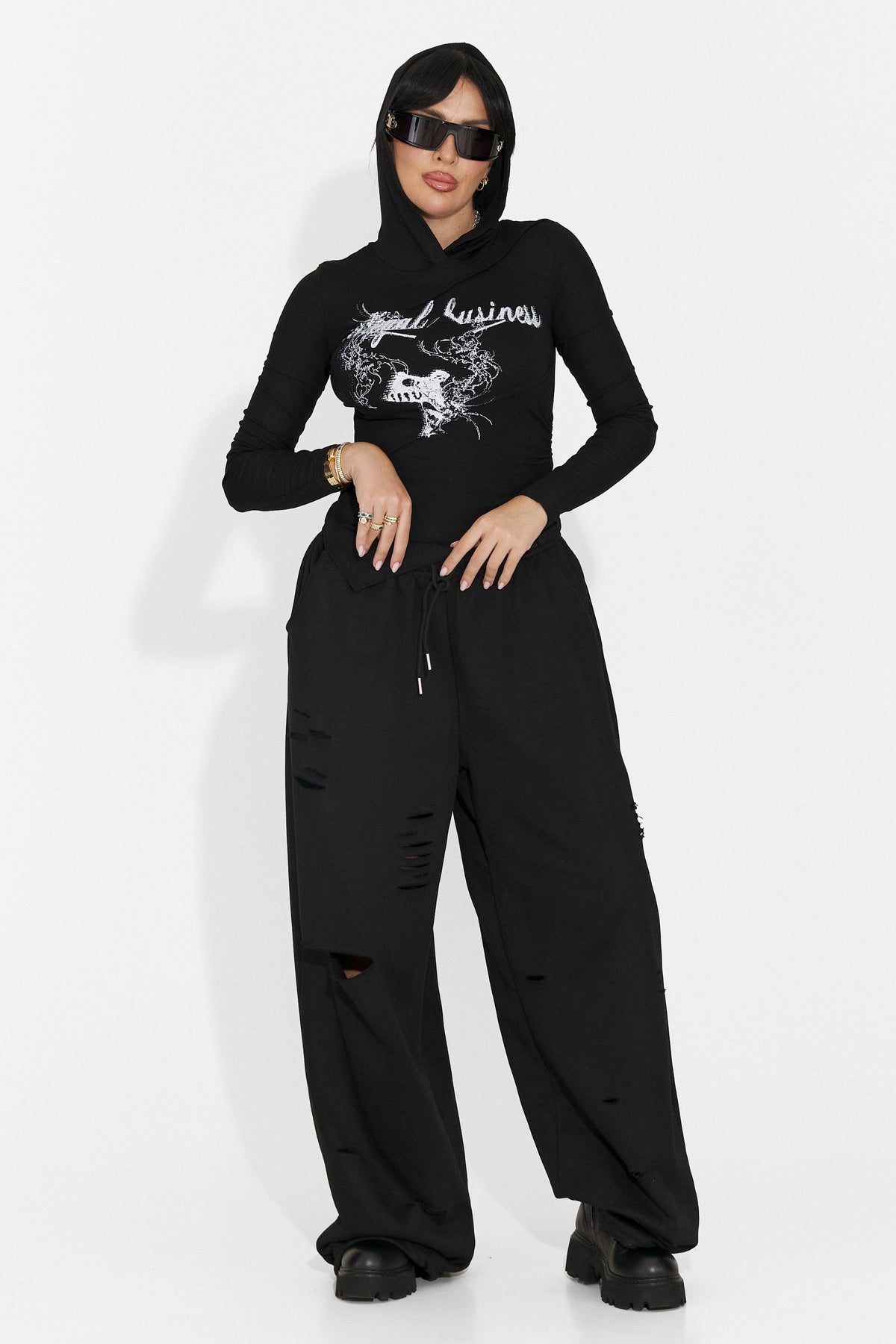 Pantaloni casual negri Lulaoa Bogas