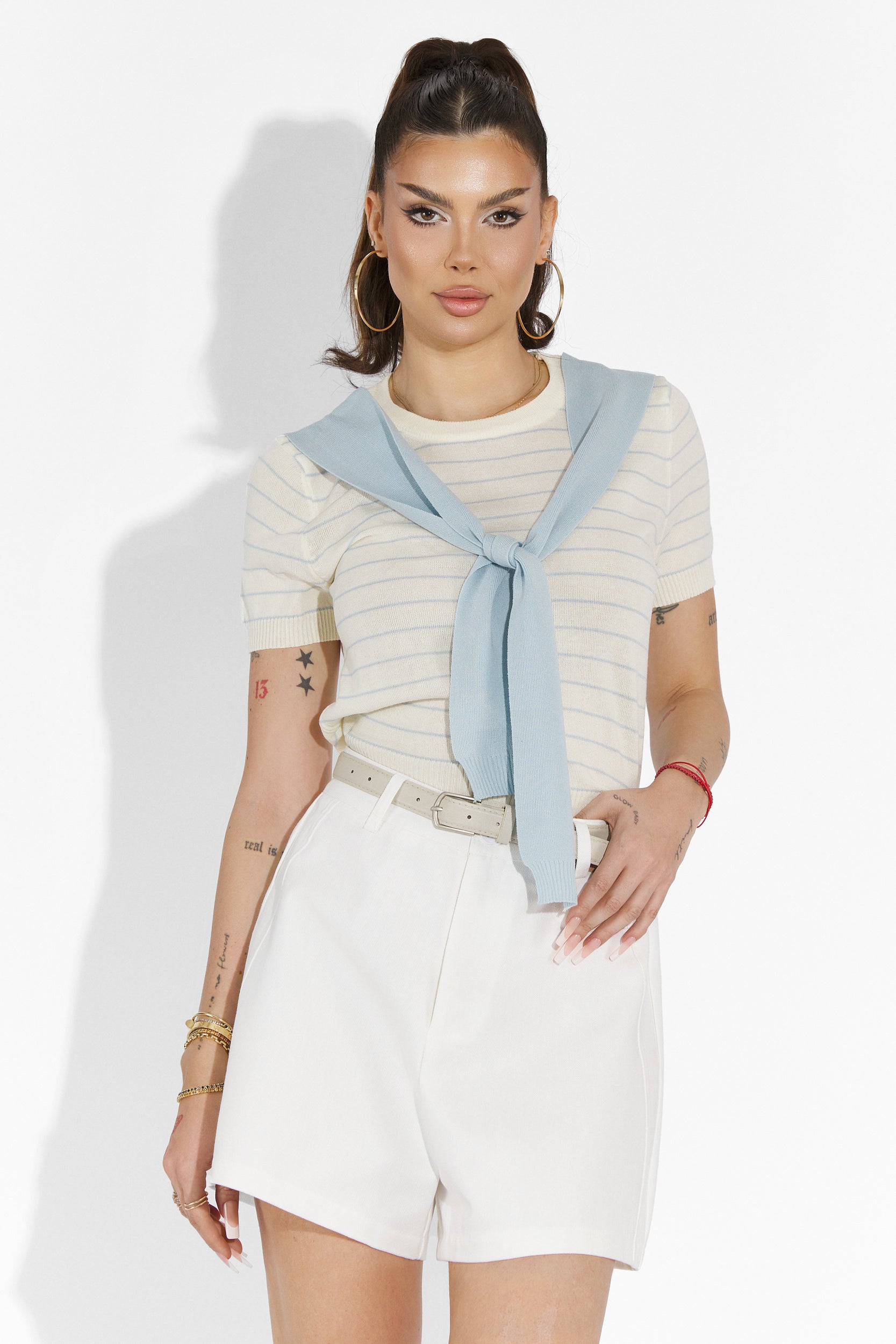 Pantaloni dama casual albi Herling Bogas