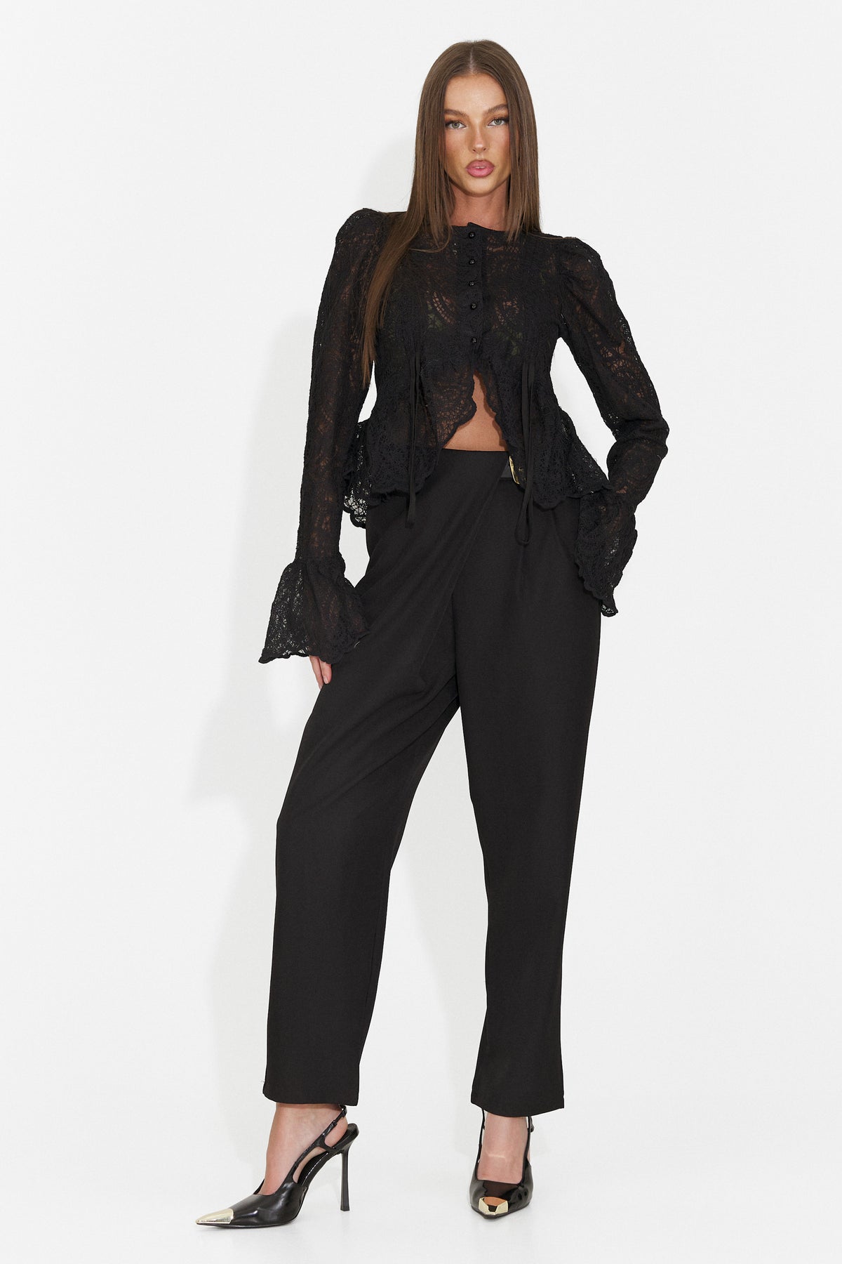 Pantaloni eleganti negri Hanoriaria Bogas