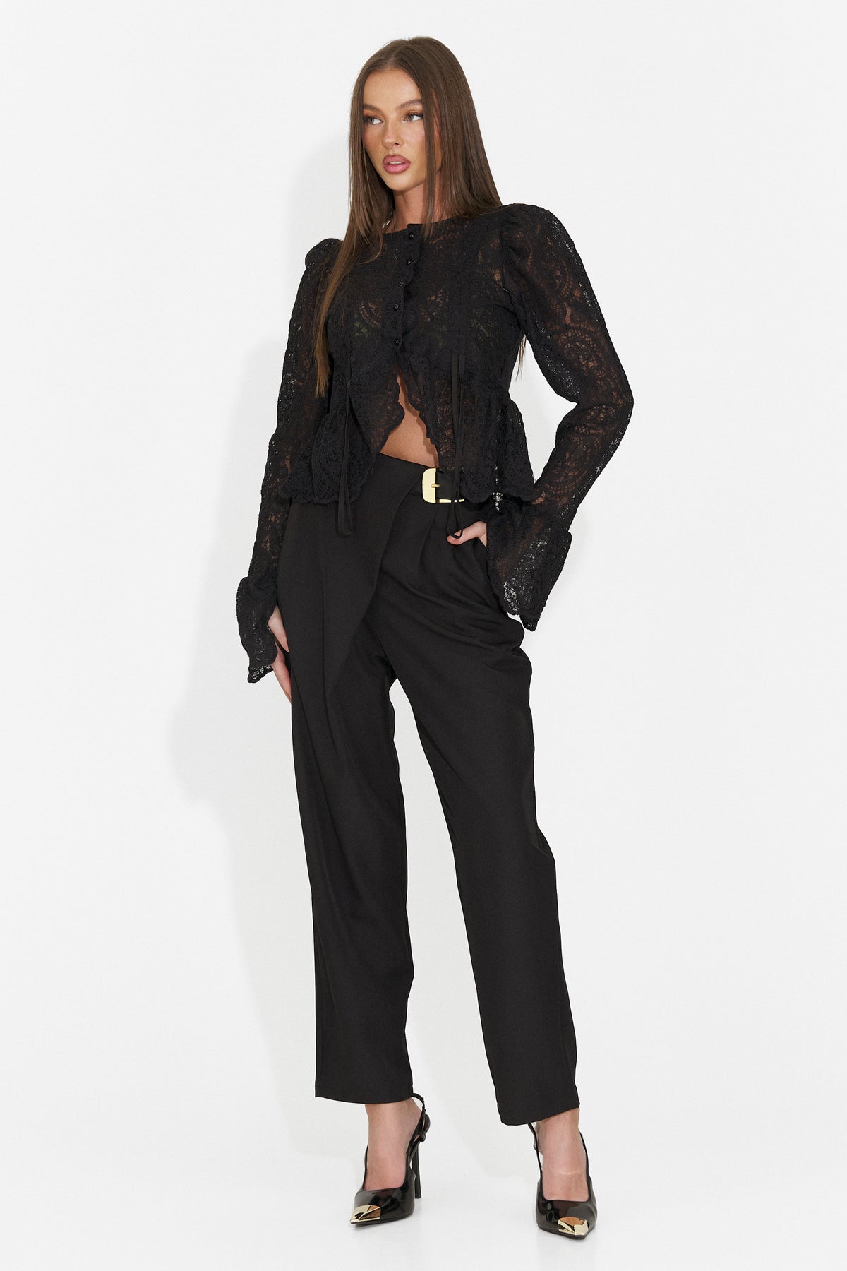 Pantaloni eleganti negri Hanoriaria Bogas