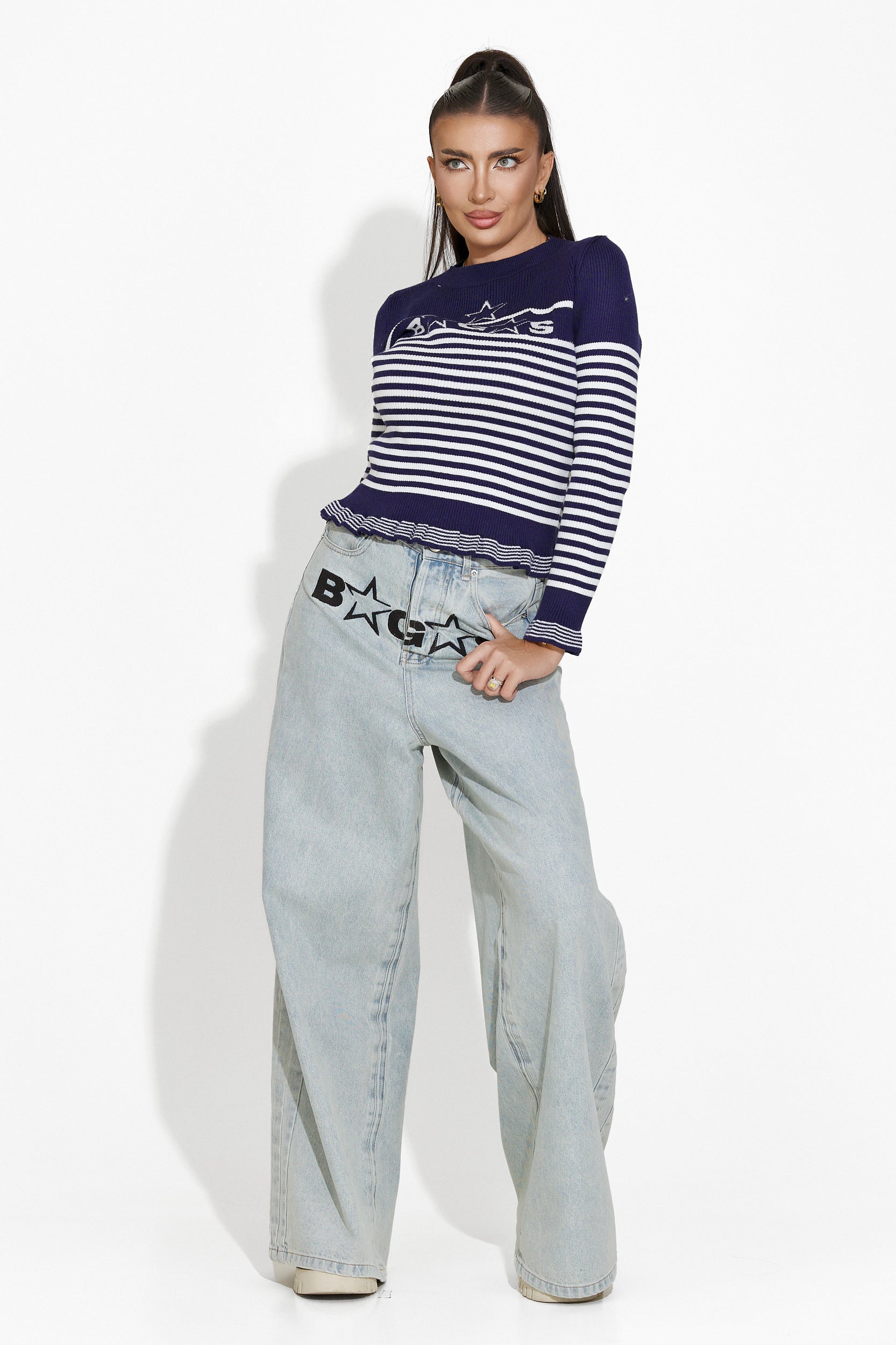 Дамски ежедневен пуловер в тъмносиньо Suelen Bogas