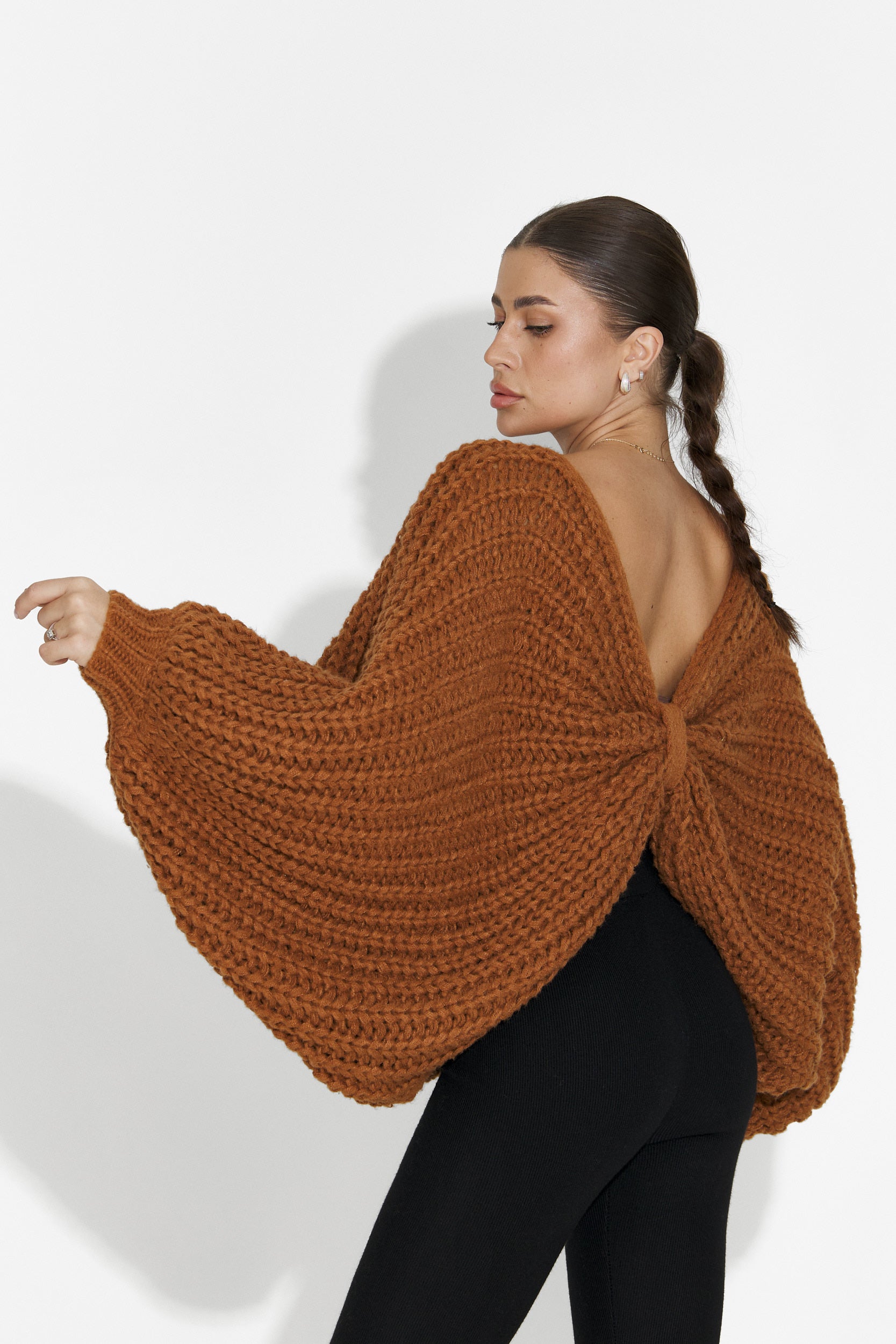 Кафяв дамски ежедневен пуловер Raviana Bogas