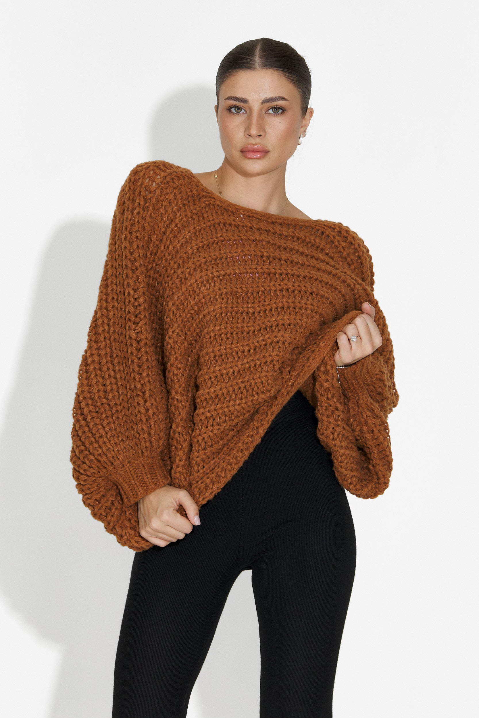 Кафяв дамски ежедневен пуловер Raviana Bogas