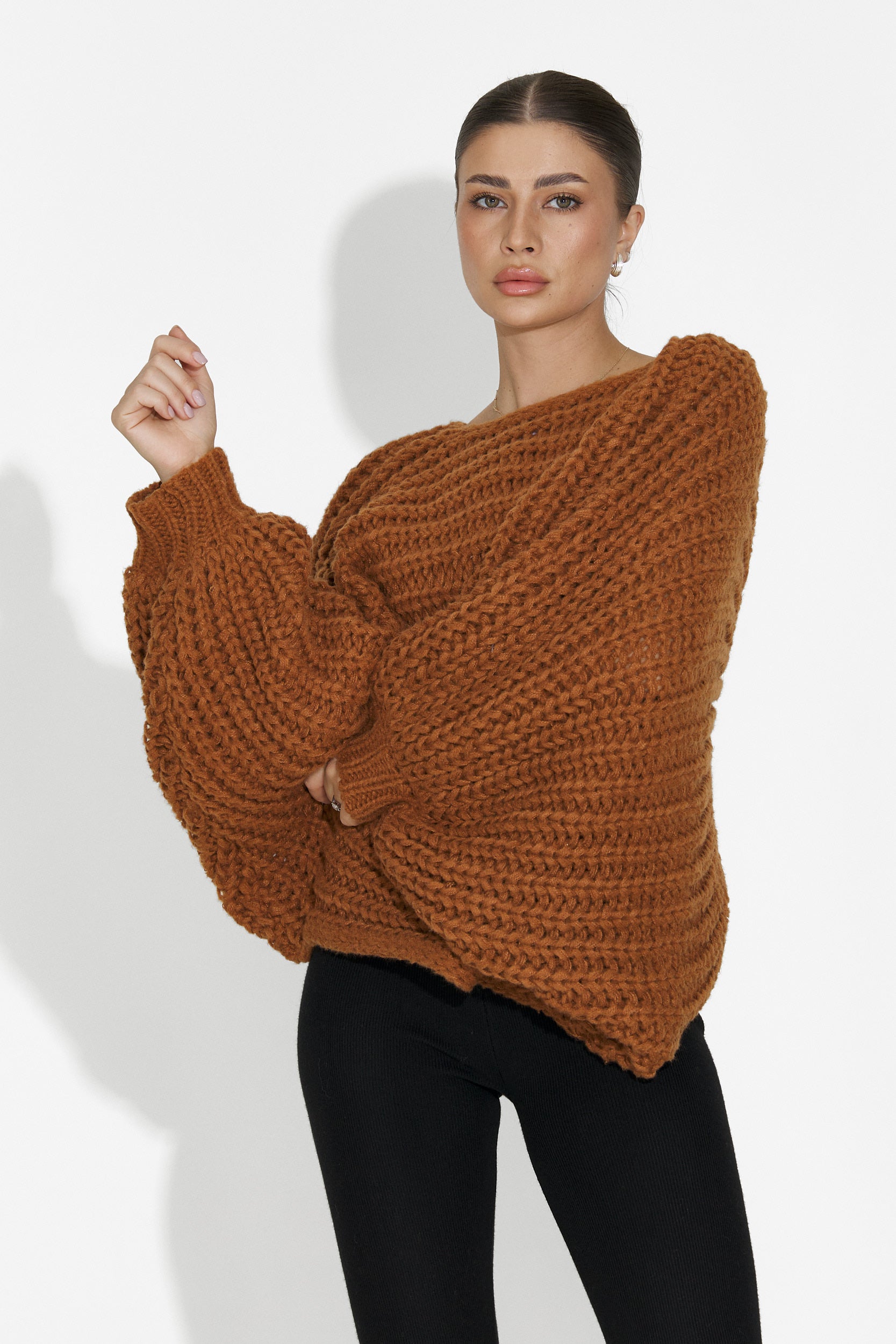 Кафяв дамски ежедневен пуловер Raviana Bogas