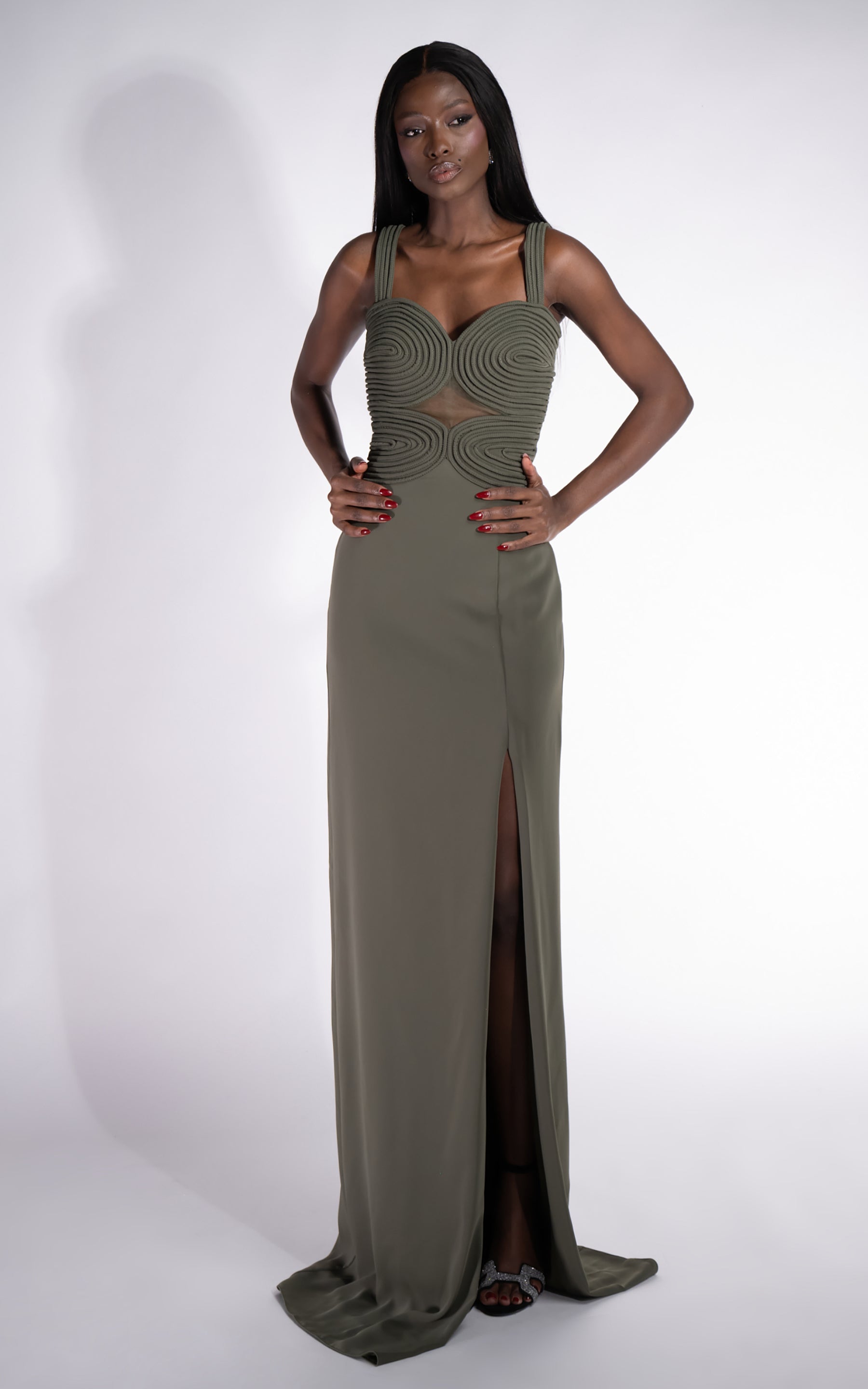 Дълга дамска рокля в каки Ingryd Bogas