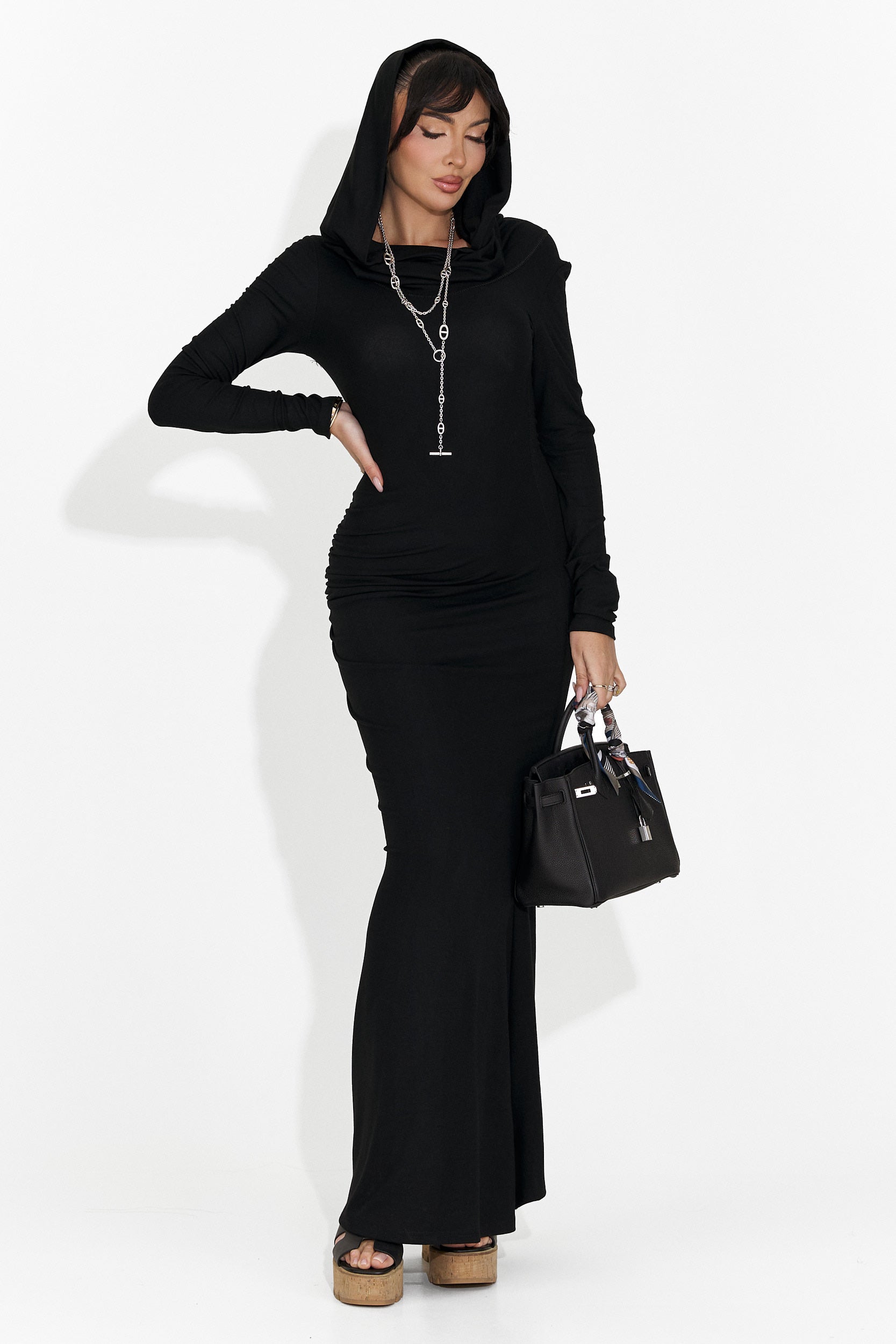 Дамска дълга черна рокля Briania Bogas