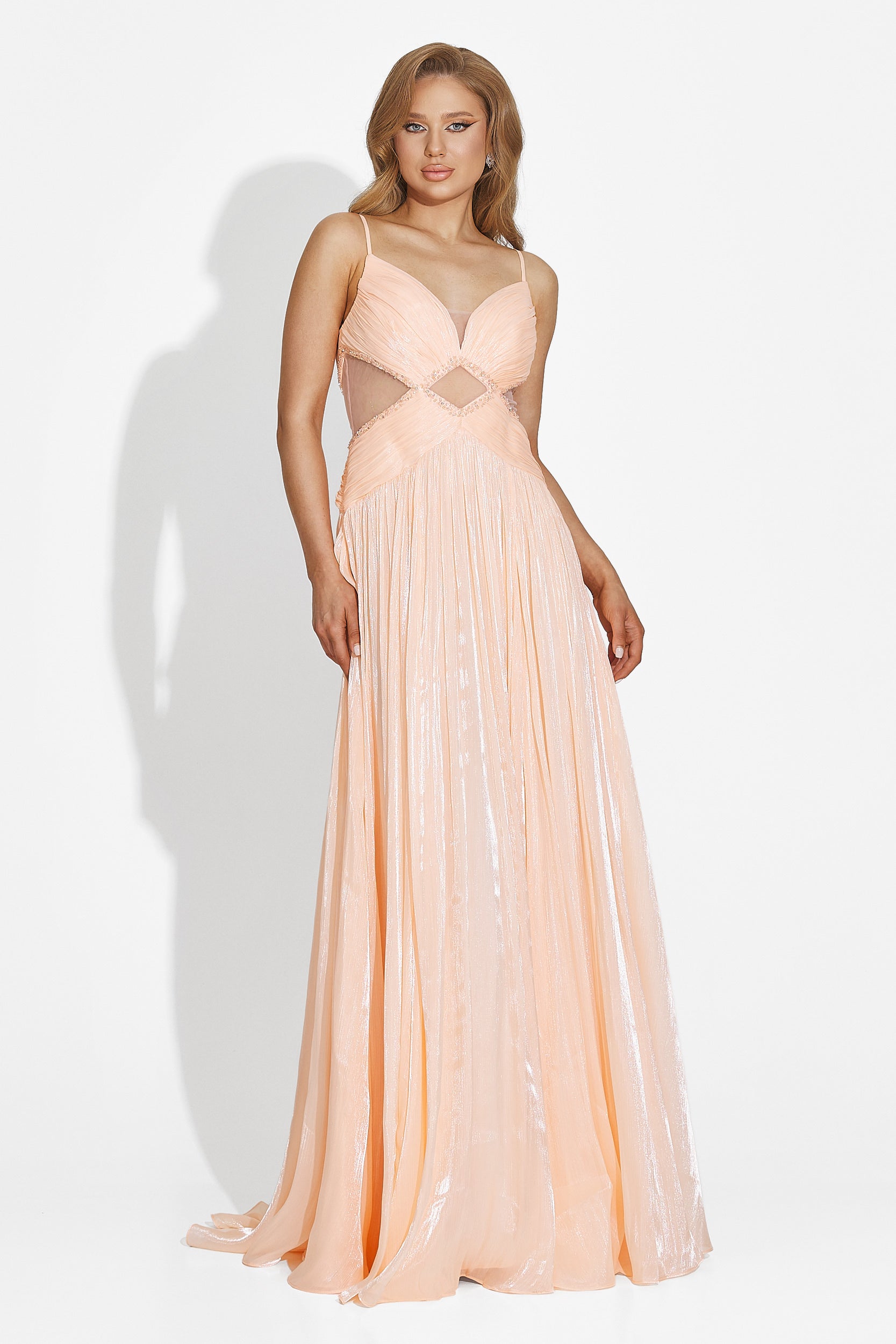 Дълга дамска рокля в праскова Latisha Bogas