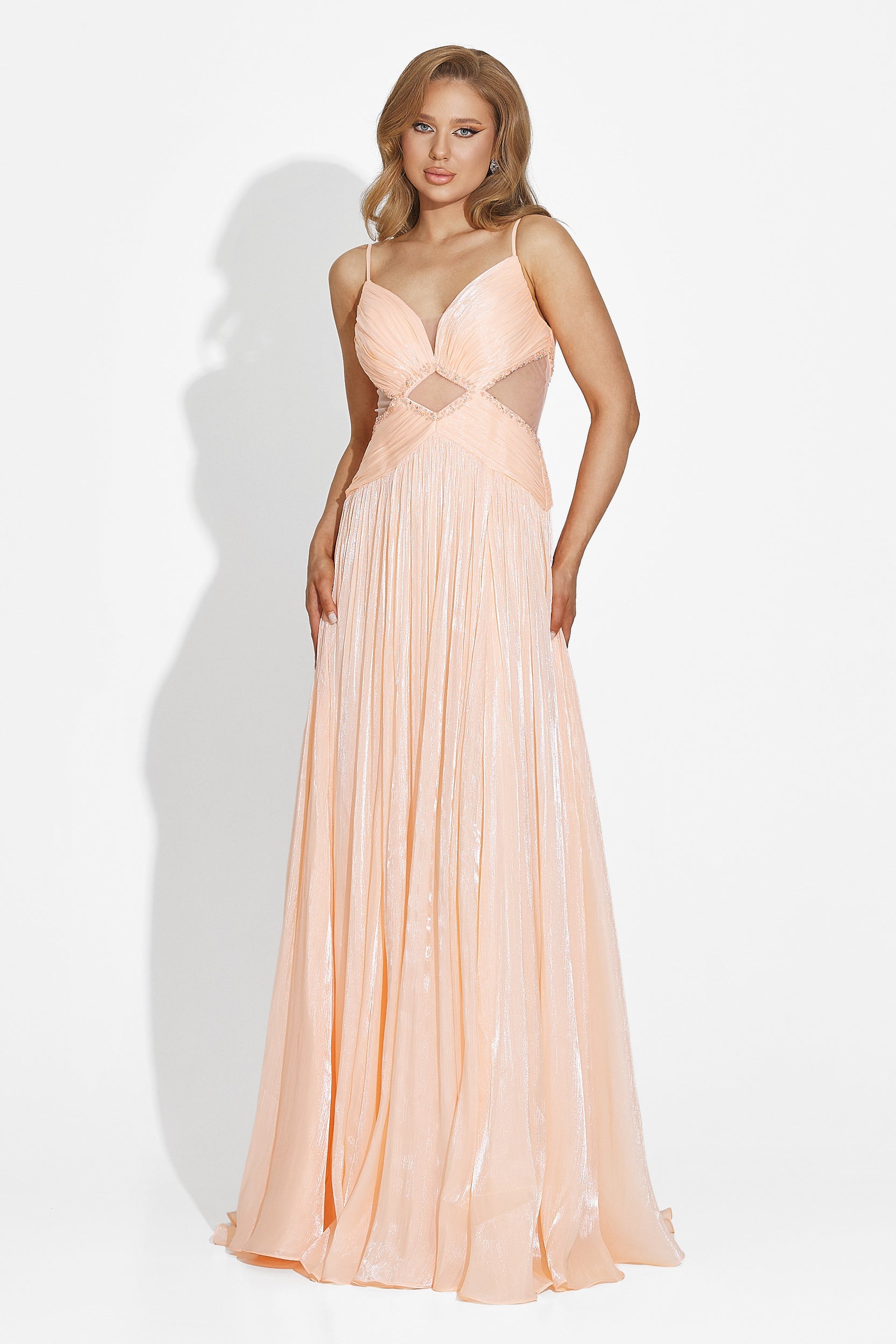 Дълга дамска рокля в праскова Latisha Bogas