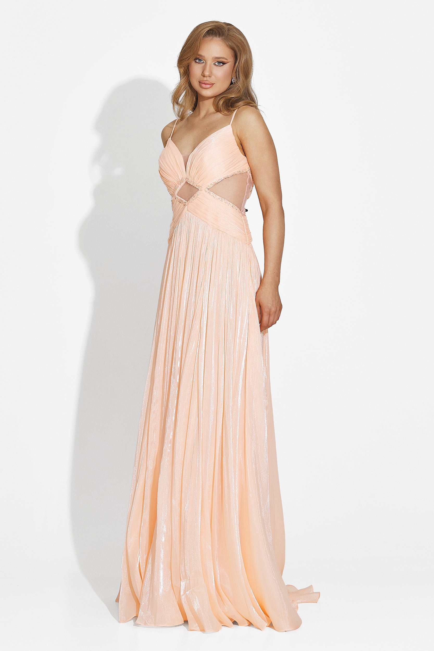 Дълга дамска рокля в праскова Latisha Bogas