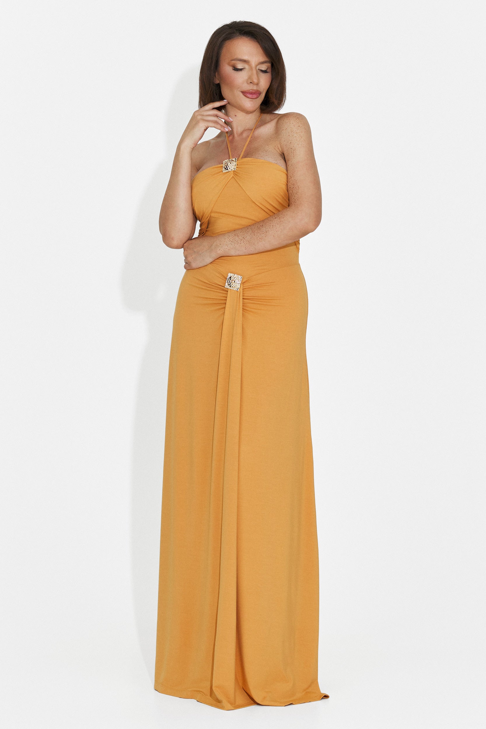 Rochie dama lunga portocalie Helene Bogas