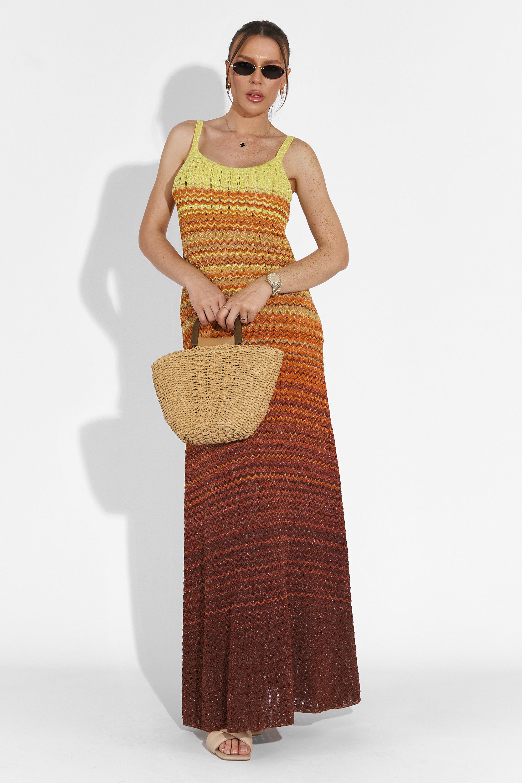 Дълга дамска рокля в портокалово Quimphy Bogas