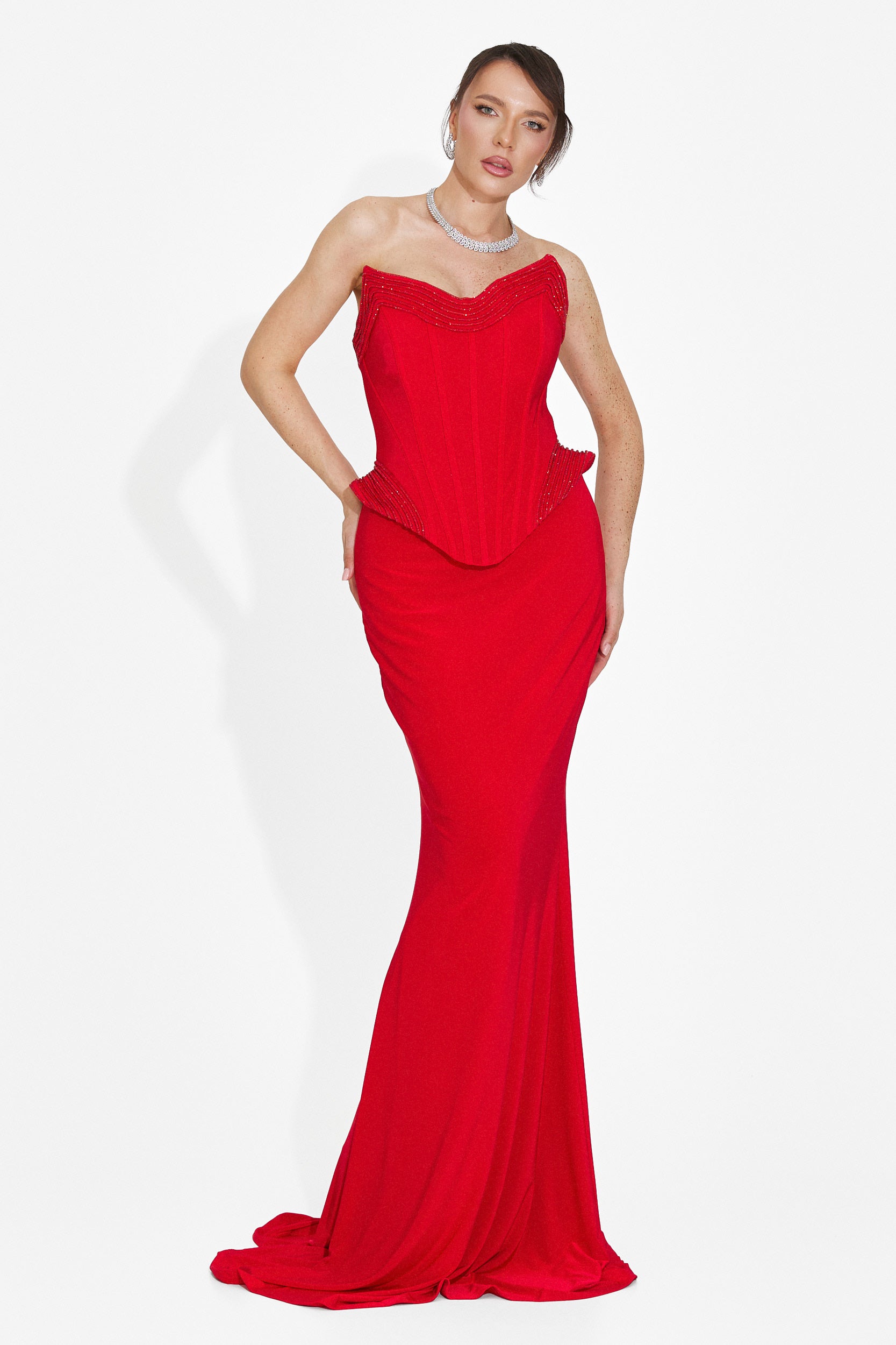 Rochie dama lunga rosie Caylei Bogas