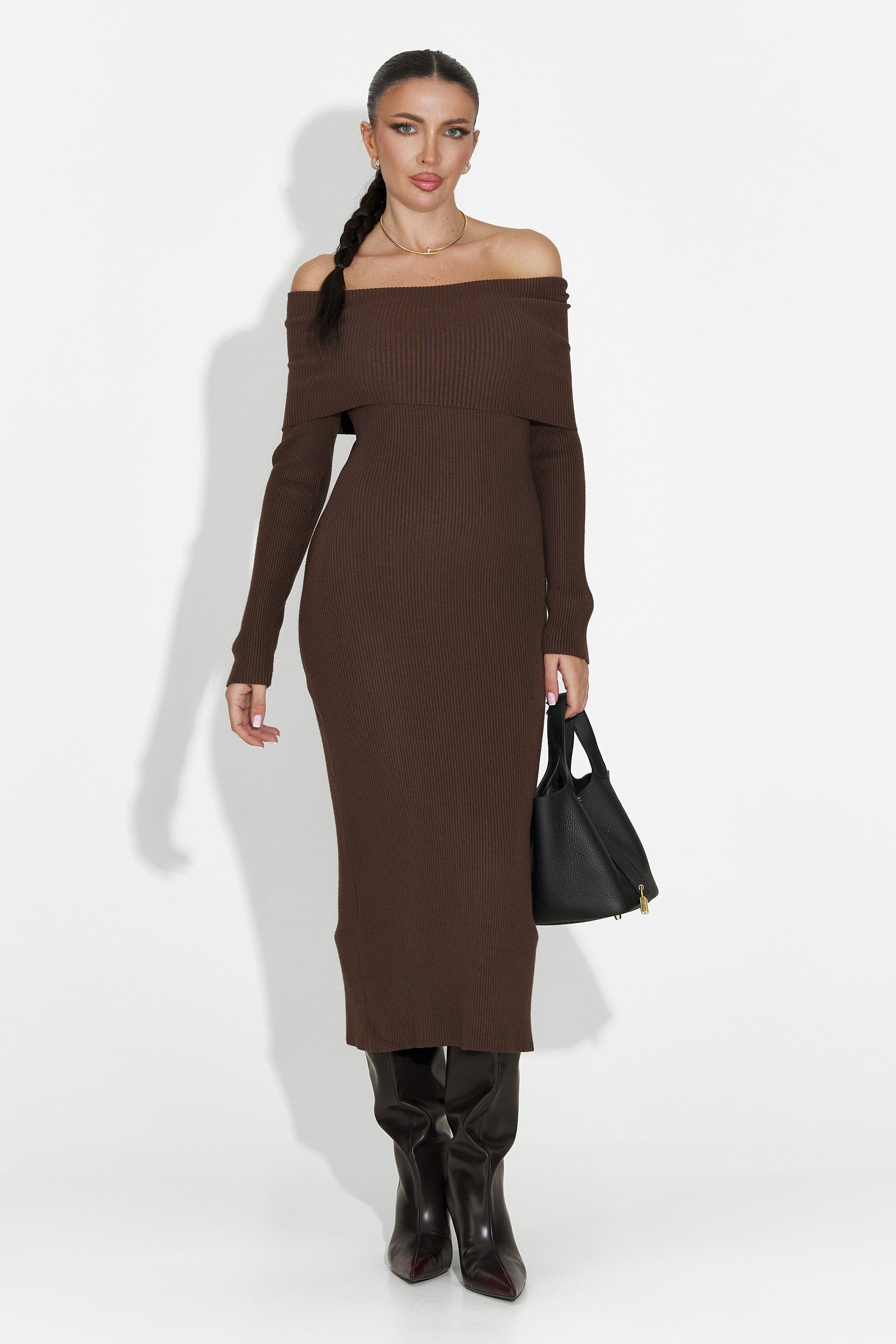 Дамска миди рокля в кафяво Velana Bogas