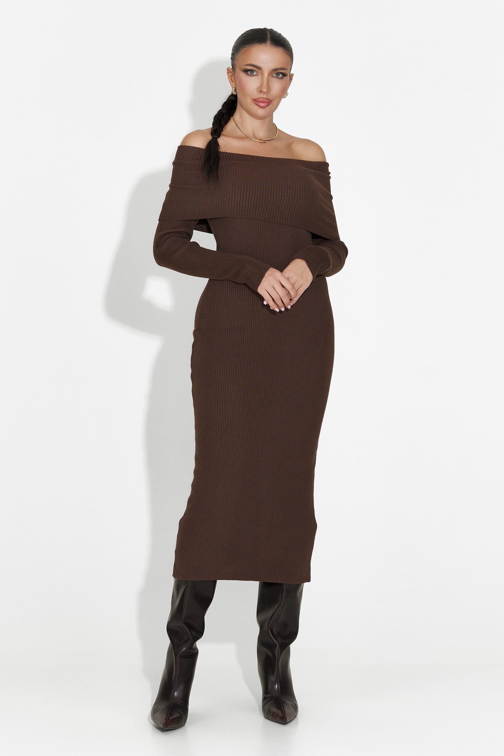 Дамска миди рокля в кафяво Velana Bogas