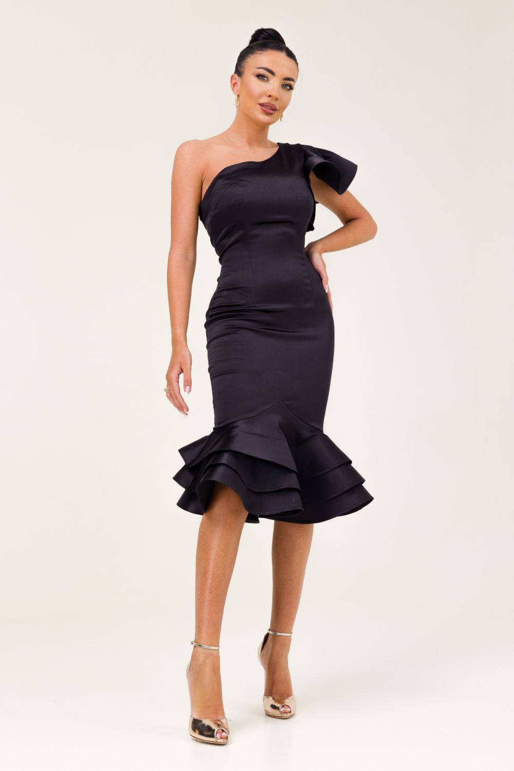 Дамска черна миди рокля от тафта Zammy Bogas