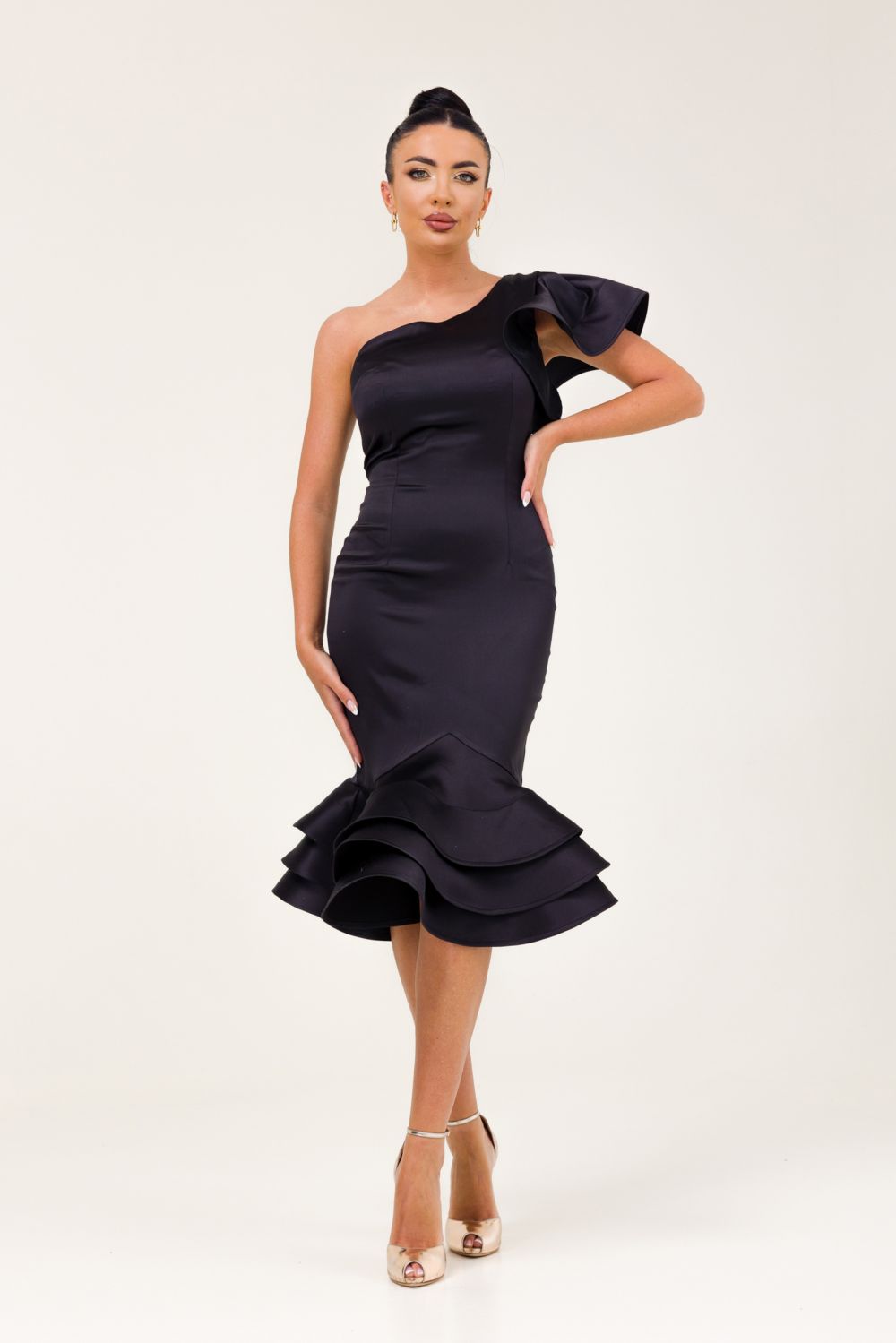 Дамска черна миди рокля от тафта Zammy Bogas