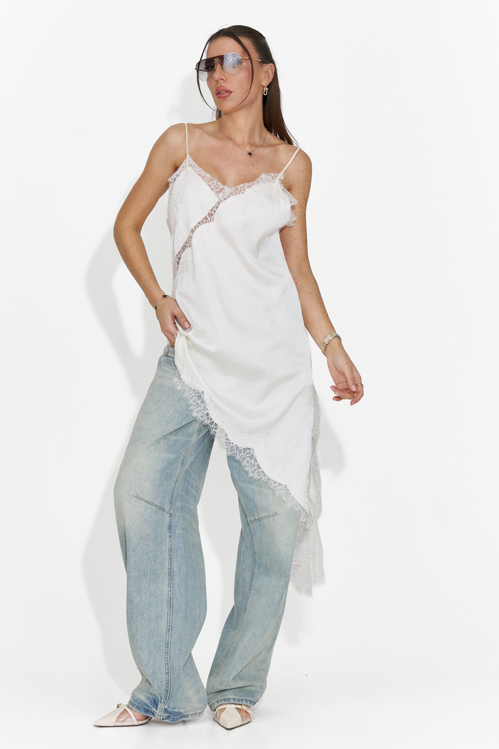 Къса бяла дамска рокля Francisca Bogas