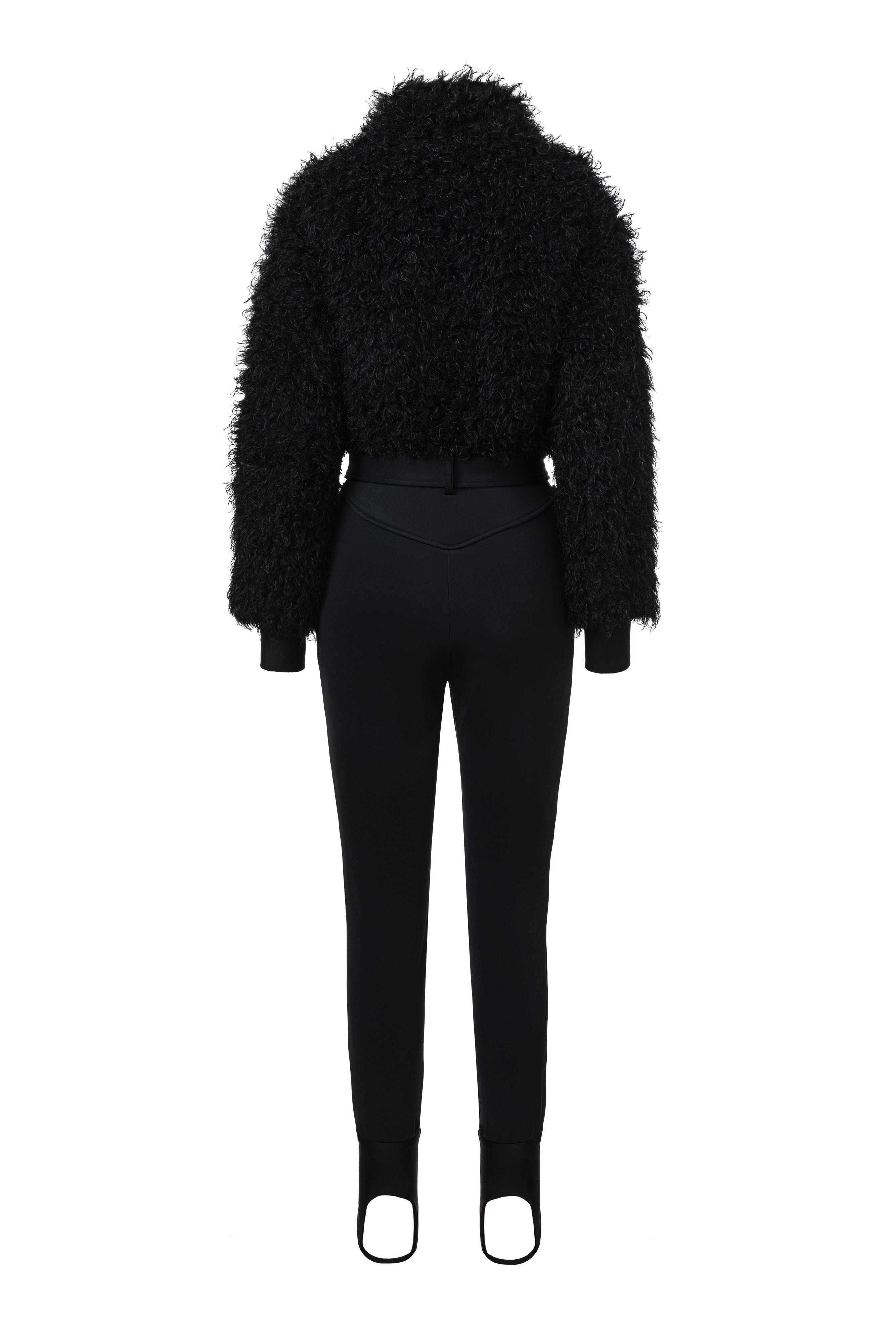 Алисия Богас черен спортен ски комбинезон