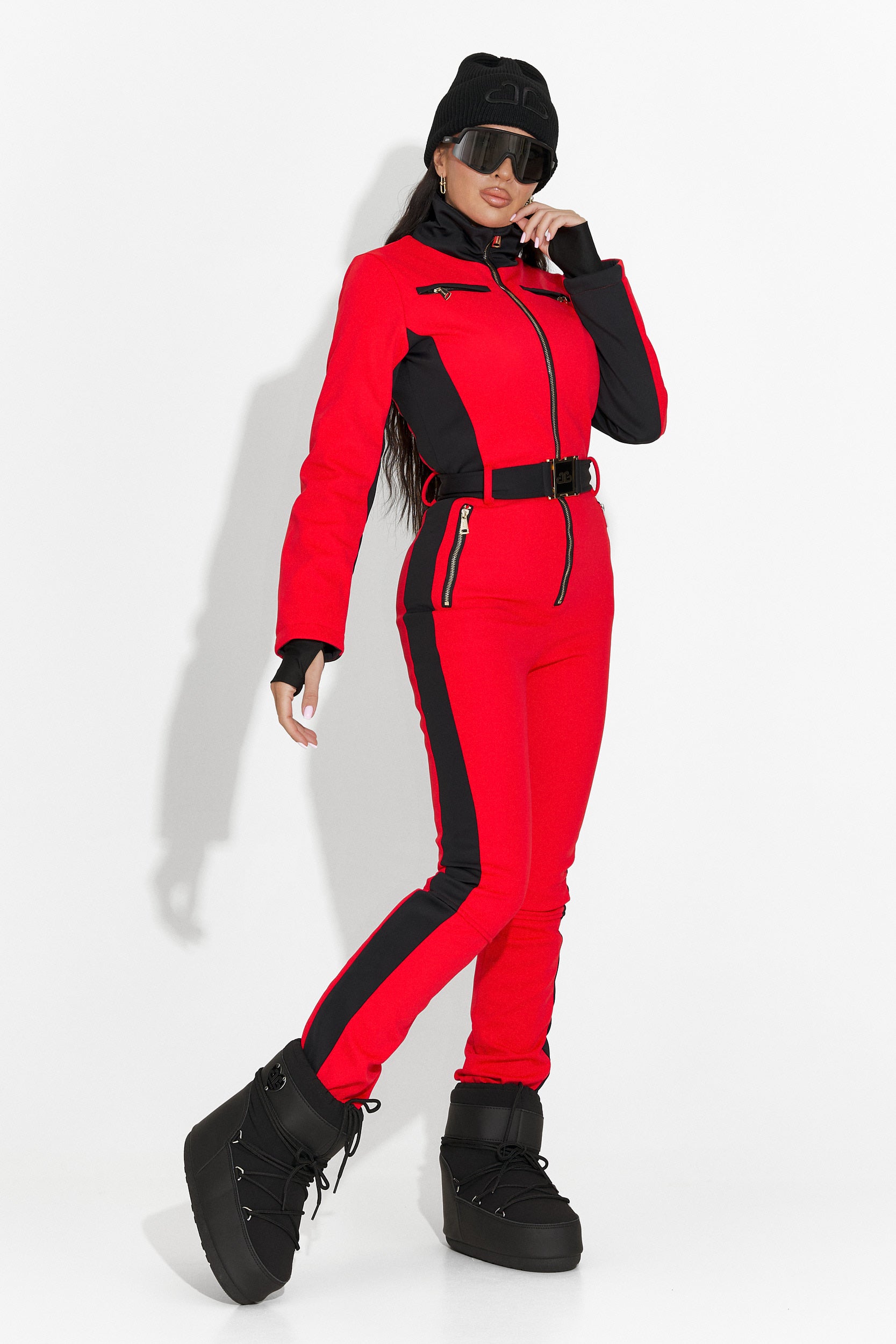 Червен ежедневен ски гащеризон Oliviene Bogas