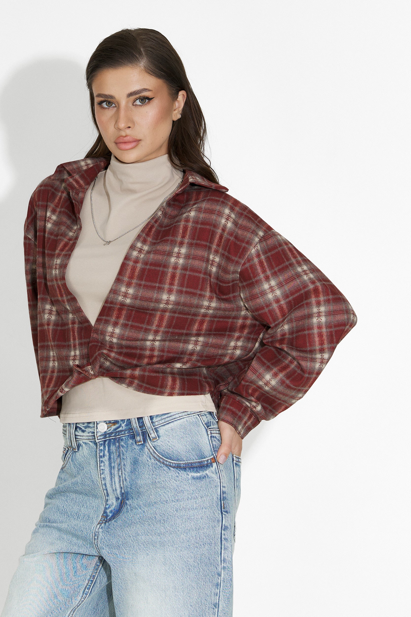 Комплект дамска риза + потник в бордо Noielia Bogas